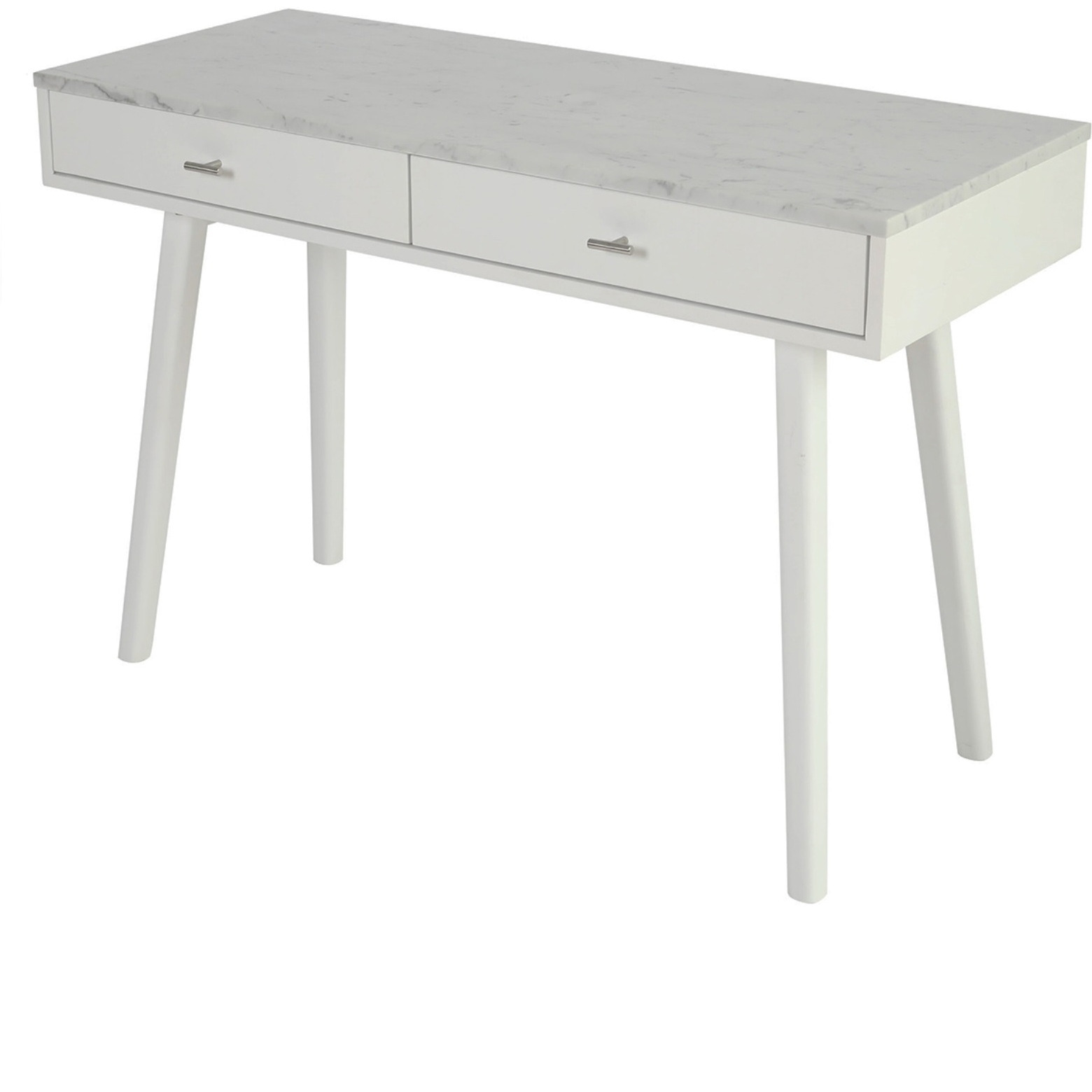 Viola 44" Rectangular Italian Carrara White Marble Writing Desk with White Leg