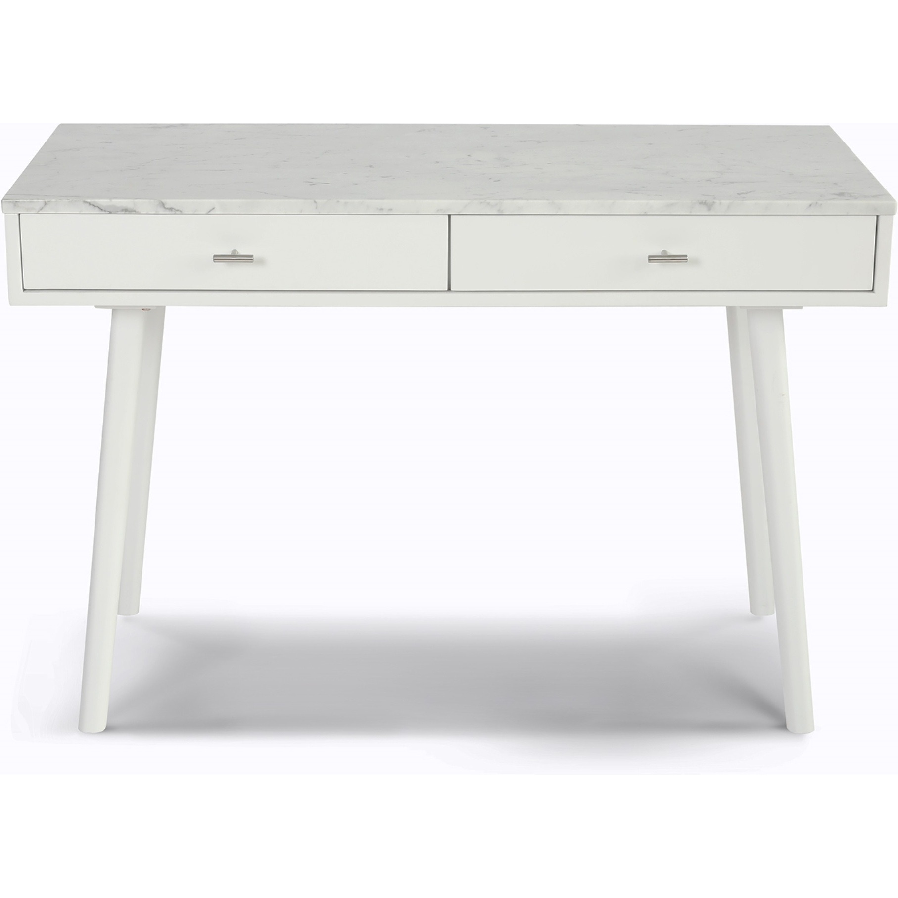 Viola 44" Rectangular Italian Carrara White Marble Writing Desk with White Leg