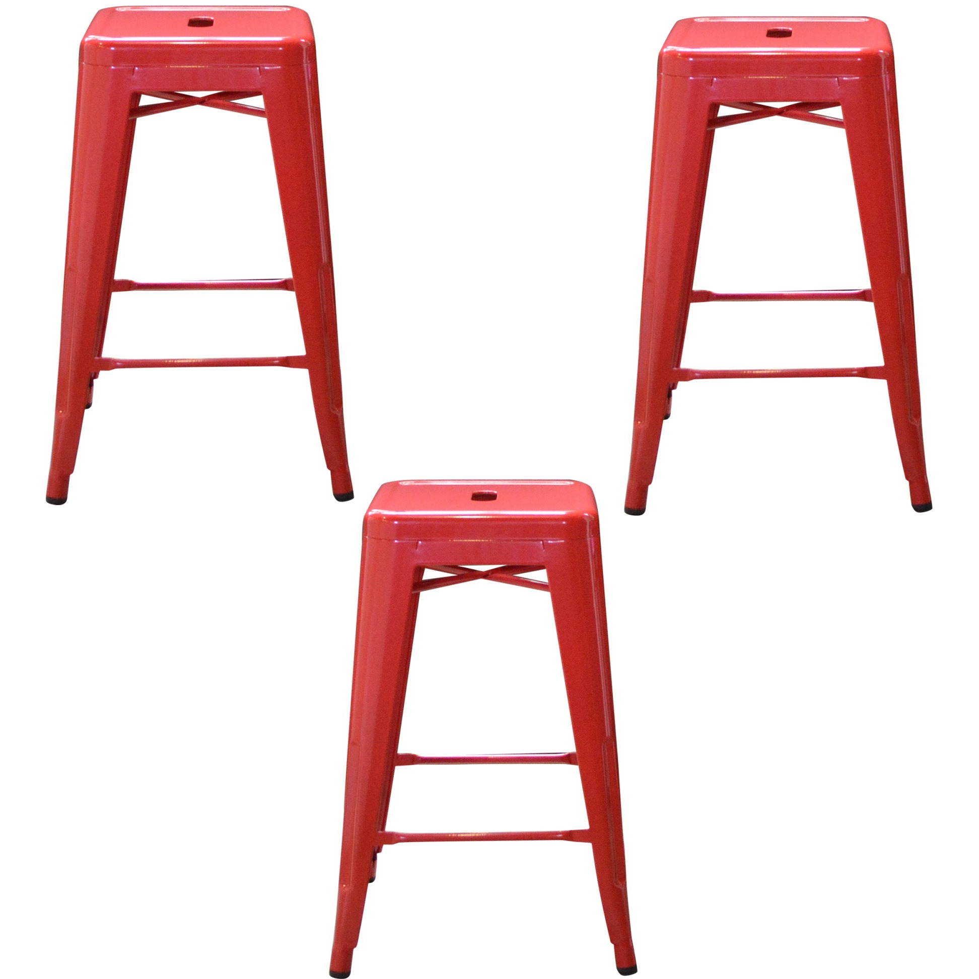 Loft Red 24 in. Metal Bar Stool - 3 Piece