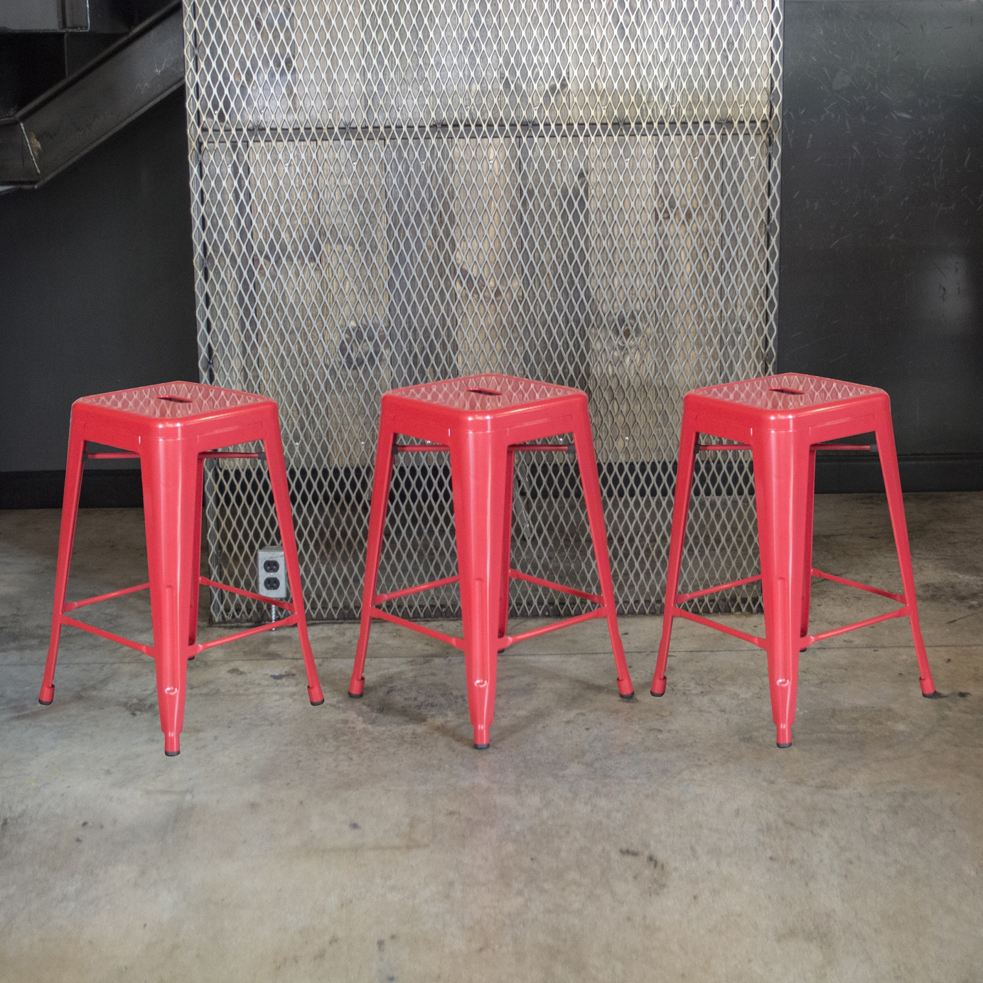 Loft Red 24 in. Metal Bar Stool - 3 Piece