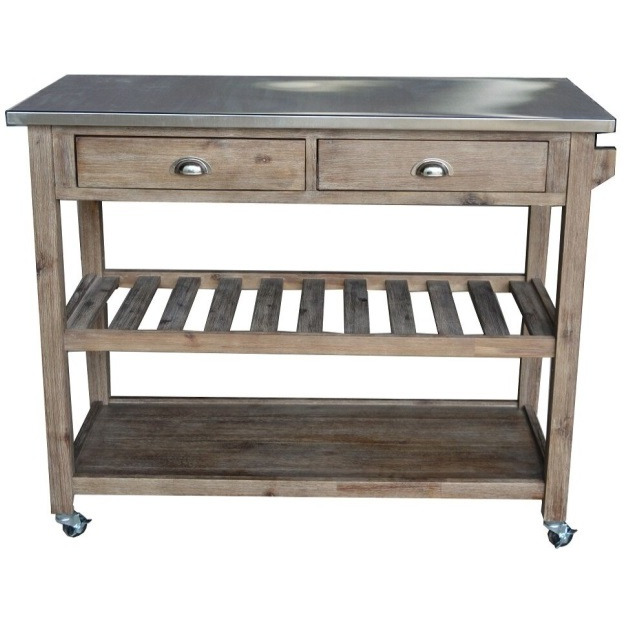 Sonoma Kitchen Cart with Stainless Steel Top [Barnwood Wire-Brush]