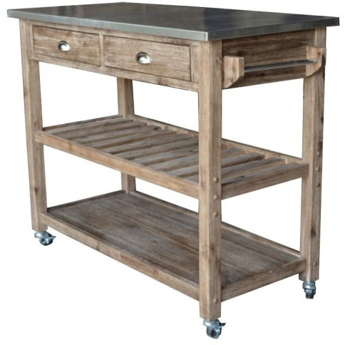 Sonoma Kitchen Cart with Stainless Steel Top [Barnwood Wire-Brush]