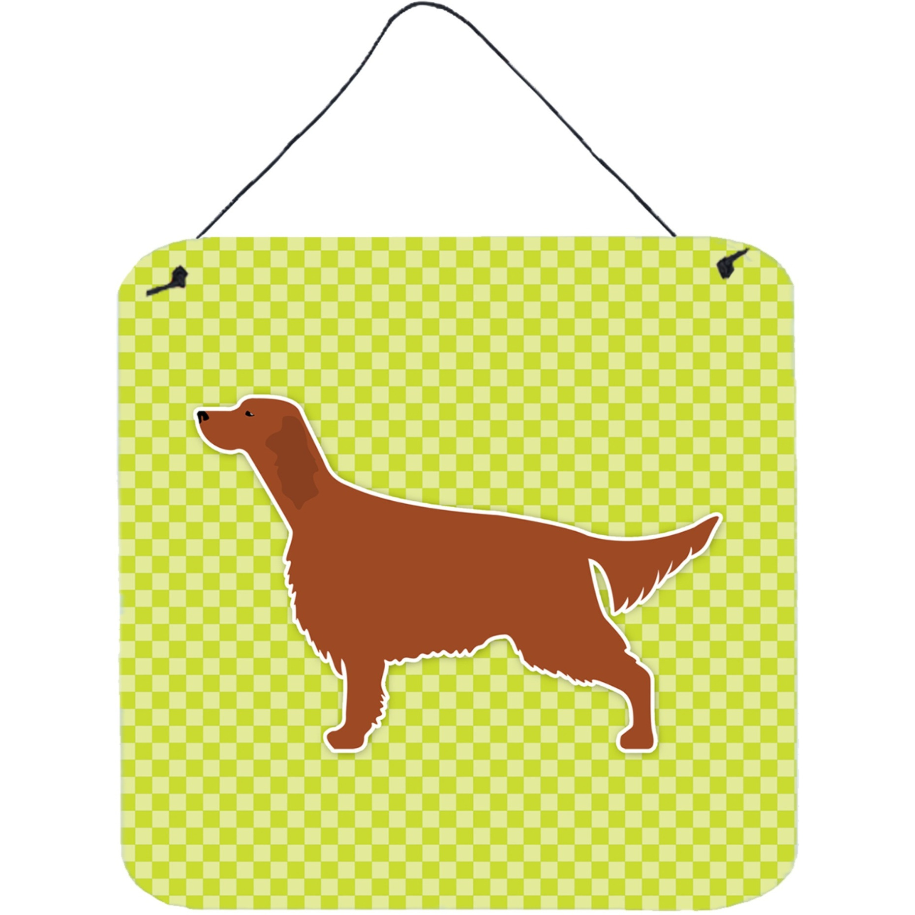 &quotCaroline's Treasures Irish Setter Checkerboard Green Wall or Door Hanging Prints BB3793DS66, 6"" x 6"", Multicolor"