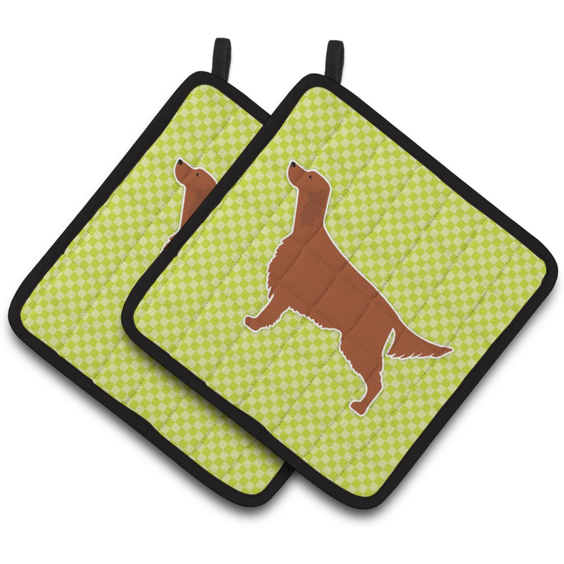 &quotCaroline's Treasures Irish Setter Checkerboard green Pair of Pot Holders BB3793PTHD, 7.5HX7.5W, Multicolor"