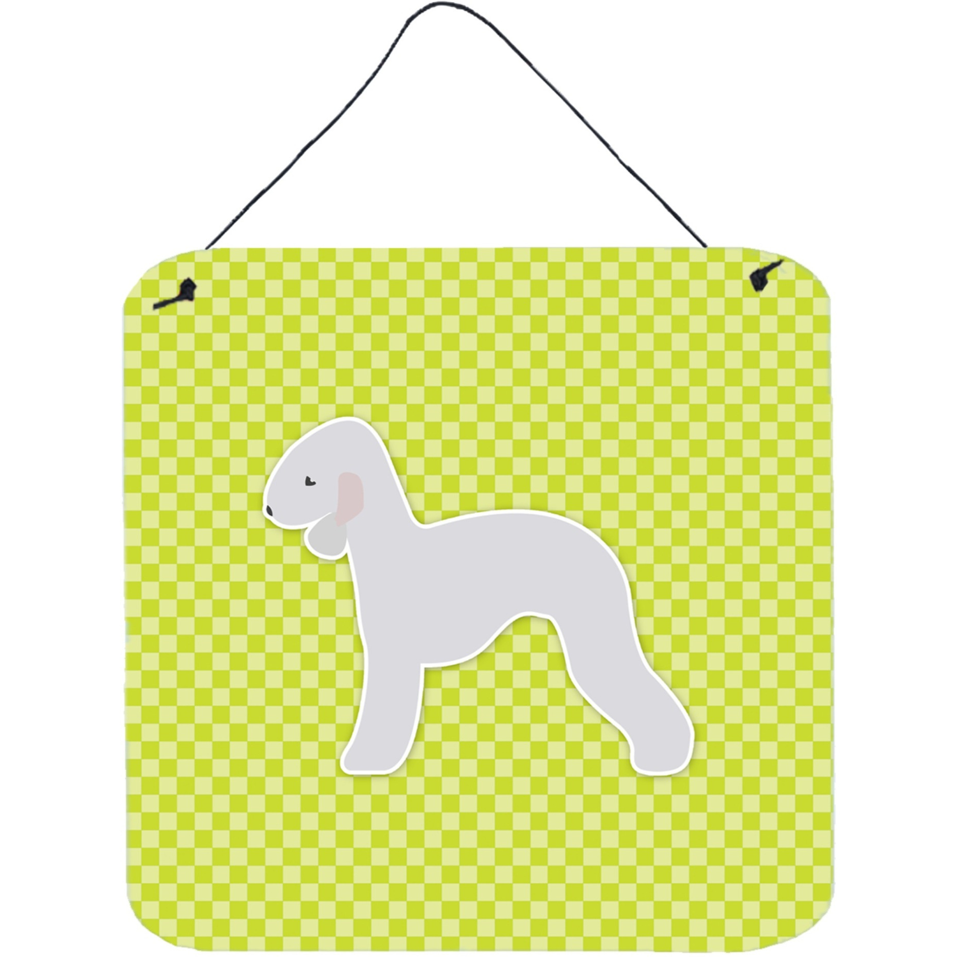 &quotCaroline's Treasures Bedlington Terrier Checkerboard Green Wall or Door Hanging Prints BB3794DS66, 6"" x 6"", Multicolor"