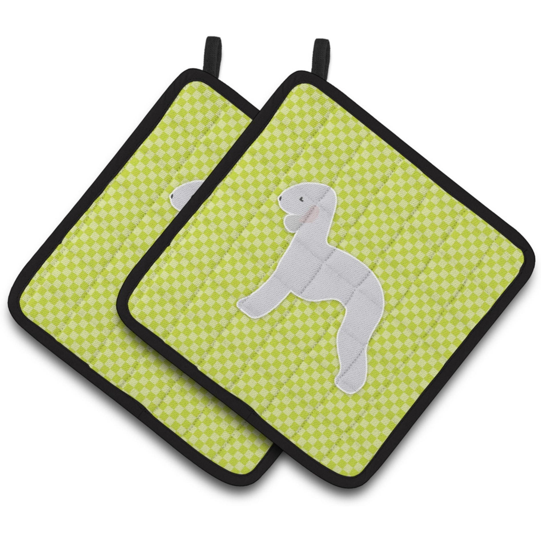 &quotCaroline's Treasures Bedlington Terrier Checkerboard green Pair of Pot Holders BB3794PTHD, 7.5HX7.5W, Multicolor"