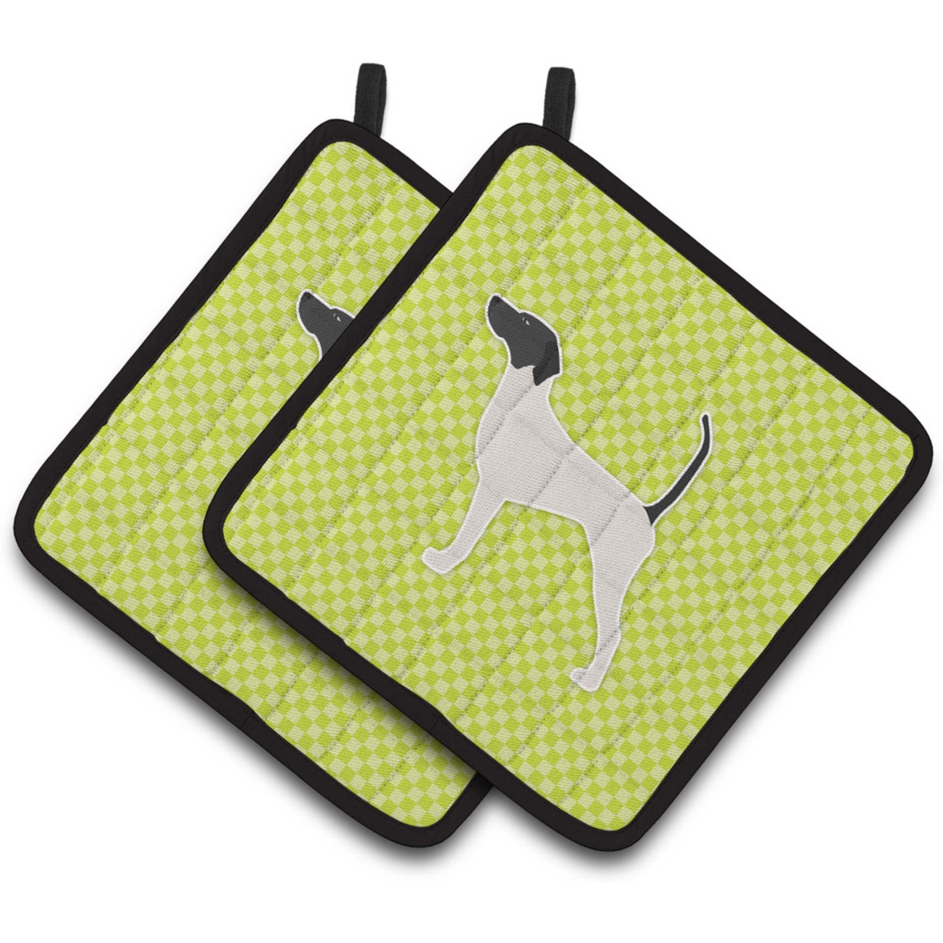 &quotCaroline's Treasures English Pointer Checkerboard green Pair of Pot Holders BB3795PTHD, 7.5HX7.5W, Multicolor"
