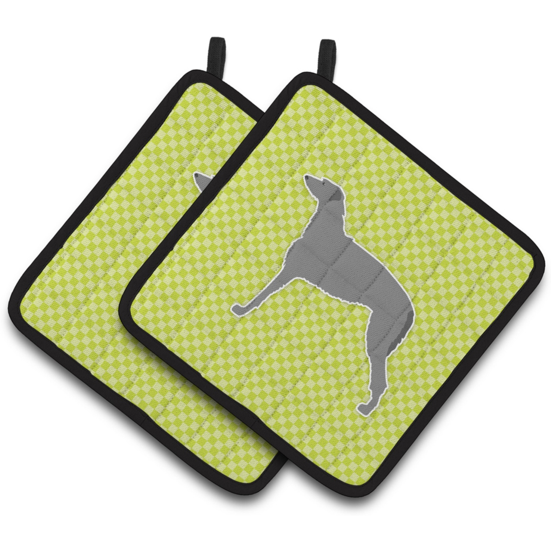 &quotCaroline's Treasures Scottish Deerhound Checkerboard green Pair of Pot Holders BB3796PTHD, 7.5HX7.5W, Multicolor"