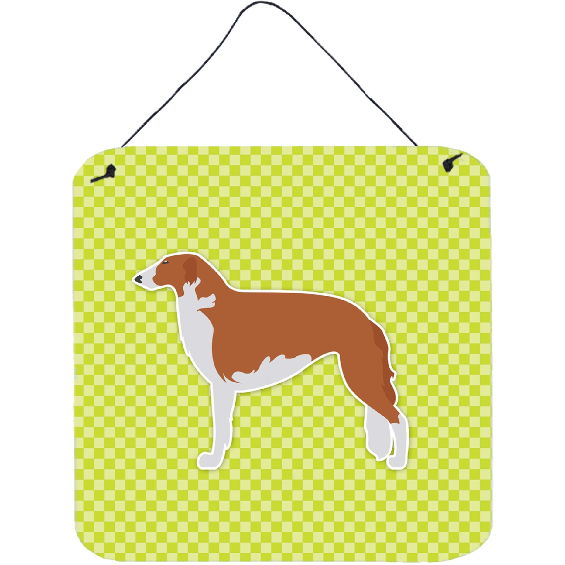 &quotCaroline's Treasures Borzoi Russian Greyhound Checkerboard Green Wall or Door Hanging Prints BB3799DS66, 6"" x 6"", Multicolor"