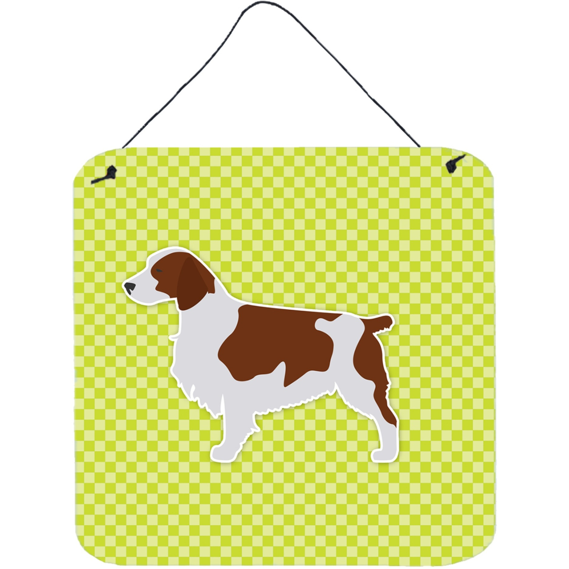 &quotCaroline's Treasures Welsh Springer Spaniel Checkerboard Green Wall or Door Hanging Prints BB3800DS66, 6"" x 6"", Multicolor"