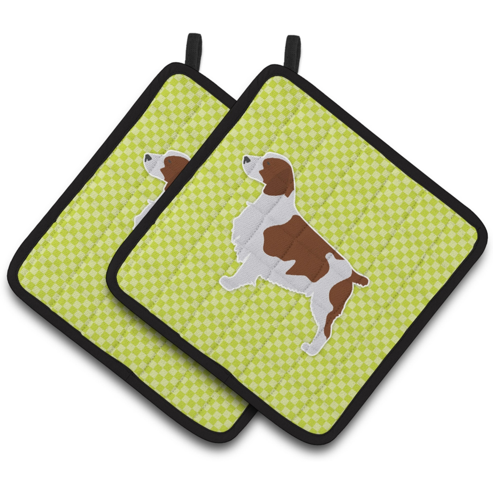 &quotCaroline's Treasures Welsh Springer Spaniel Checkerboard green Pair of Pot Holders BB3800PTHD, 7.5HX7.5W, Multicolor"