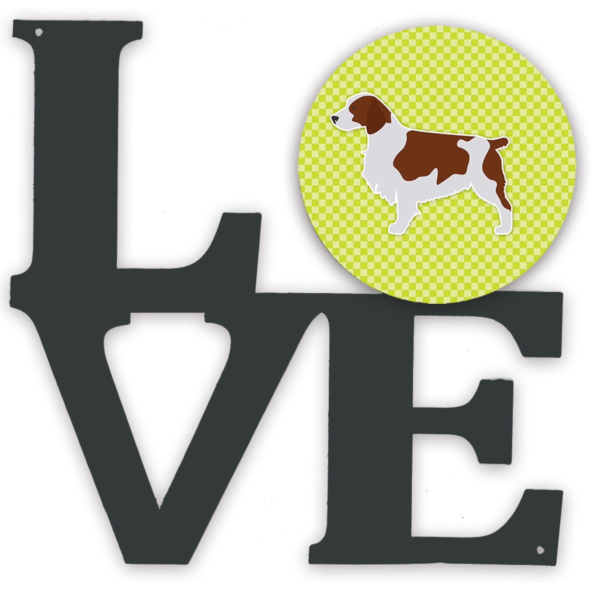 &quotCaroline's Treasures Welsh Springer Spaniel Checkerboard Green Metal Artwork Love wall-decor, Multicolor"