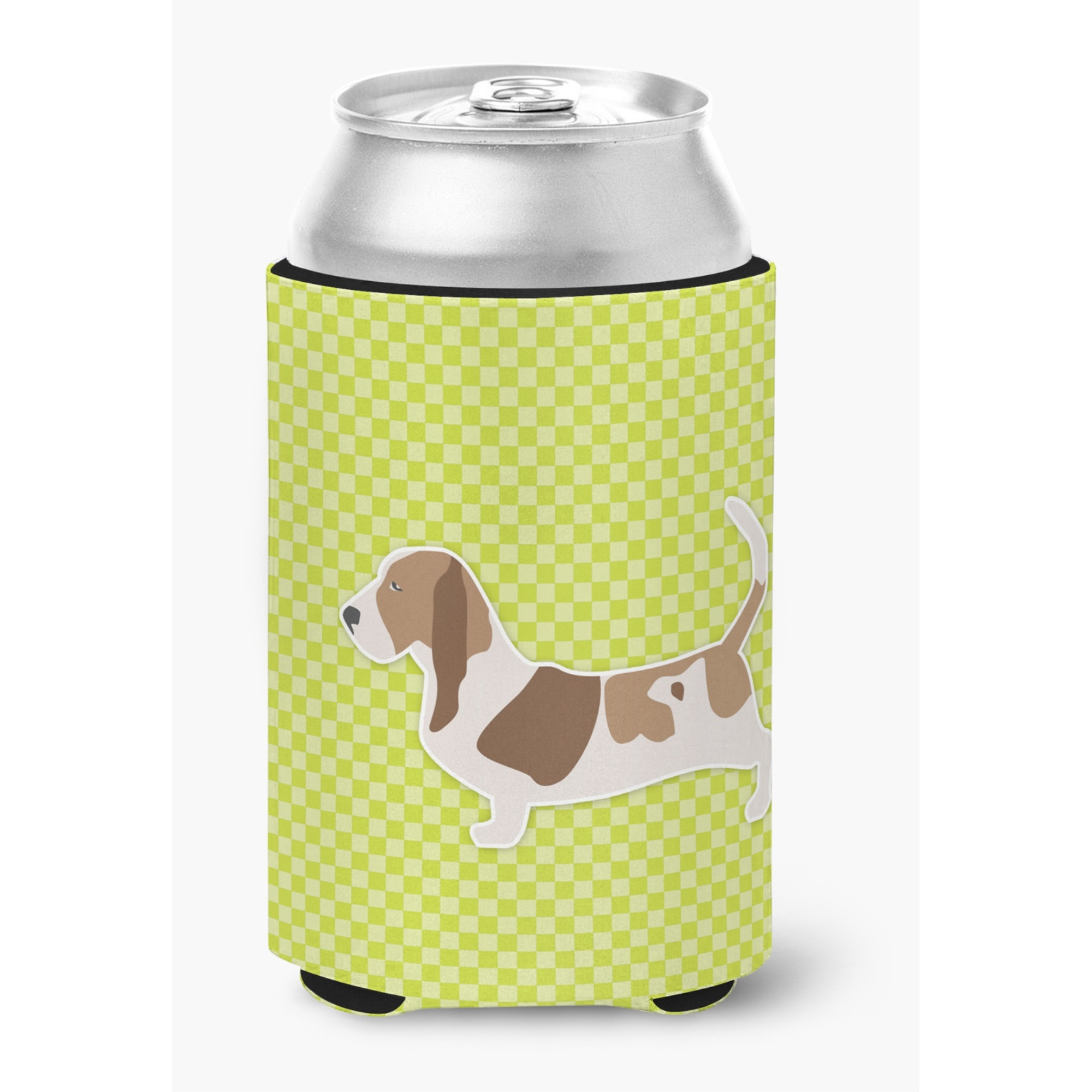 &quotCaroline's Treasures Basset Hound Checkerboard green Can or Bottle Hugger BB3802CC, Can Hugger, Multicolor"