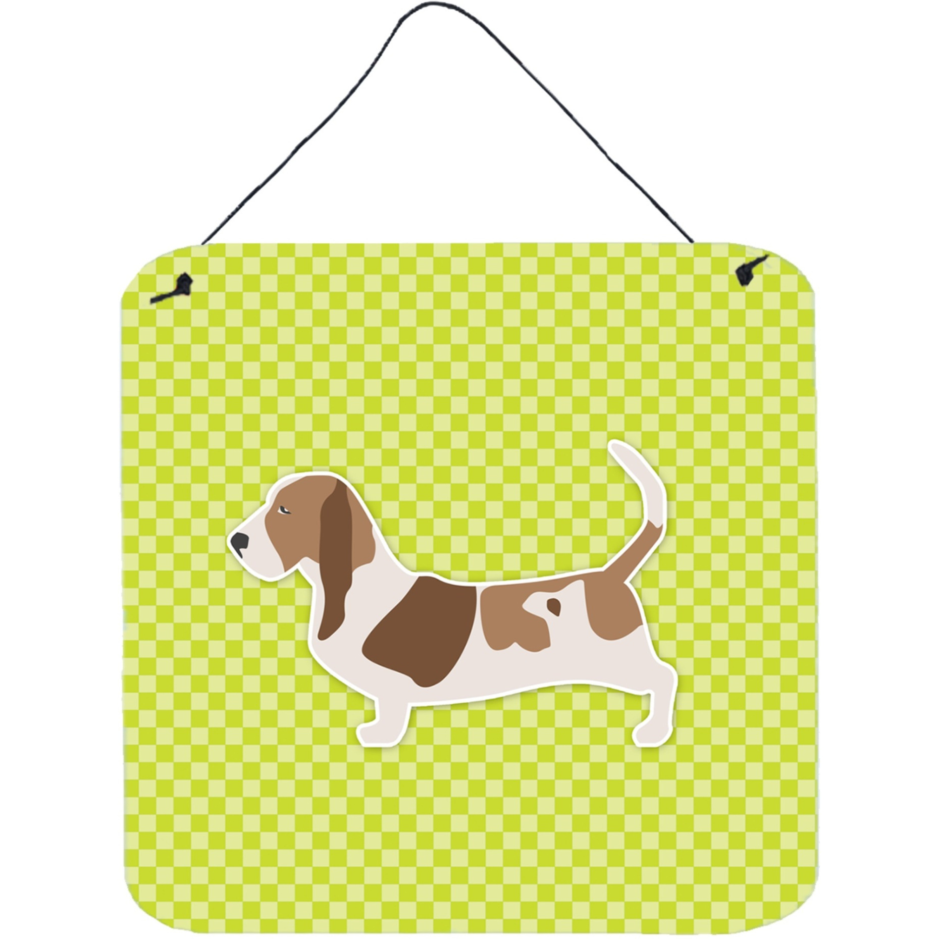 &quotCaroline's Treasures Basset Hound Checkerboard Green Wall or Door Hanging Prints BB3802DS66, 6"" x 6"", Multicolor"