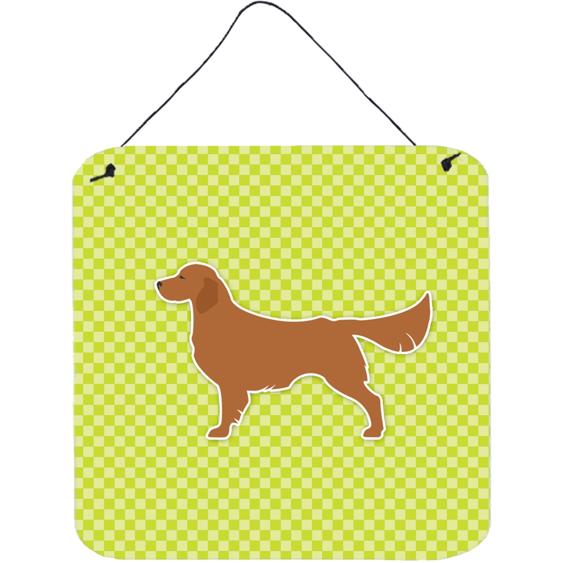 &quotCaroline's Treasures Golden Retriever Checkerboard Green Wall or Door Hanging Prints BB3804DS66, 6"" x 6"", Multicolor"