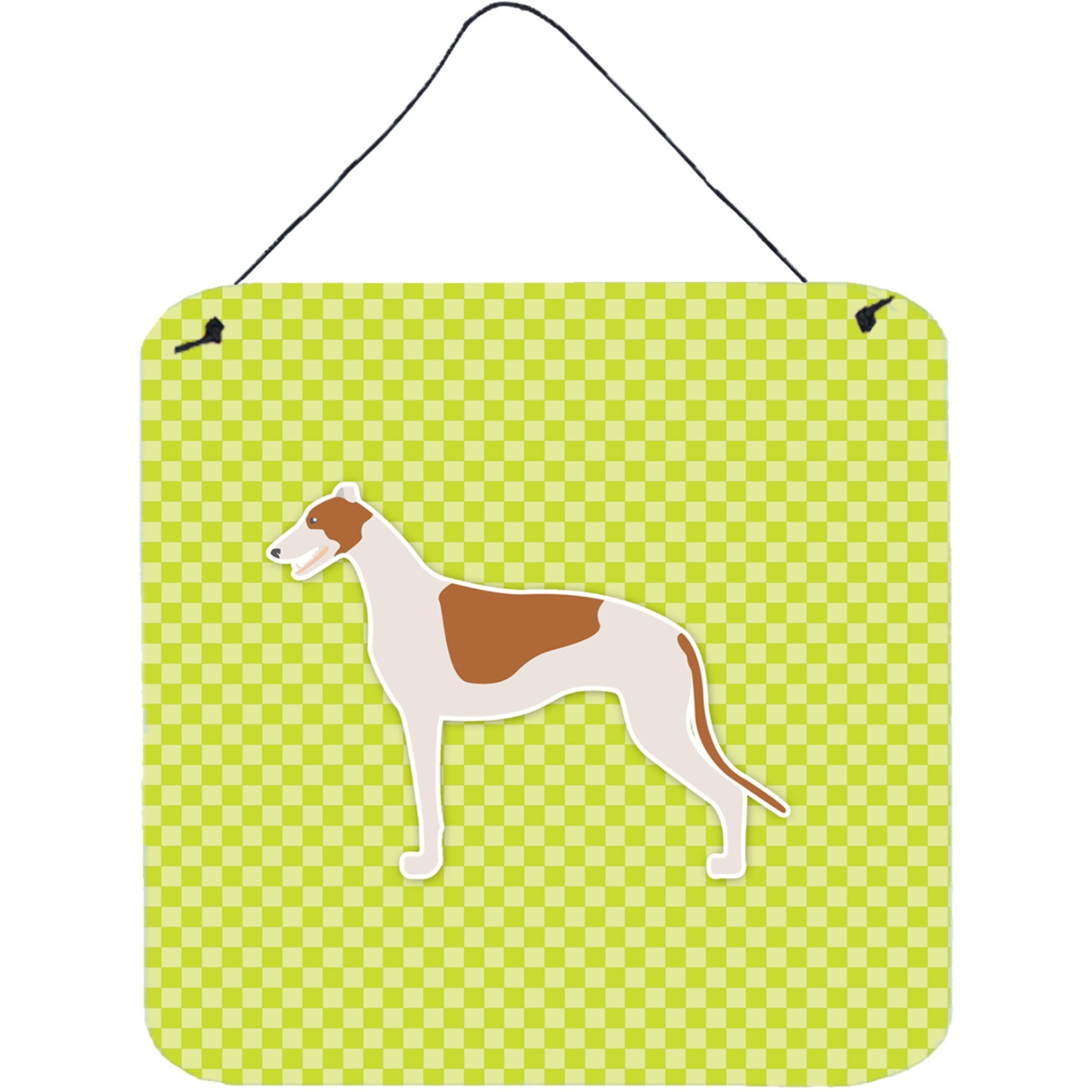 &quotCaroline's Treasures Greyhound Checkerboard Green Wall or Door Hanging Prints BB3805DS66, 6"" x 6"", Multicolor"