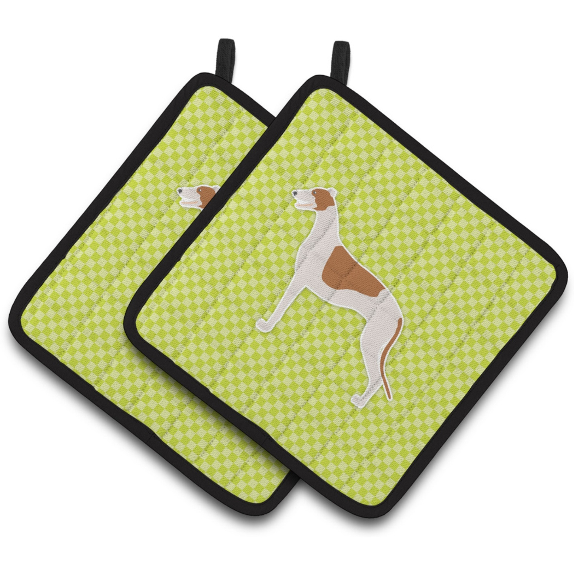 &quotCaroline's Treasures Greyhound Checkerboard green Pair of Pot Holders BB3805PTHD, 7.5HX7.5W, Multicolor"