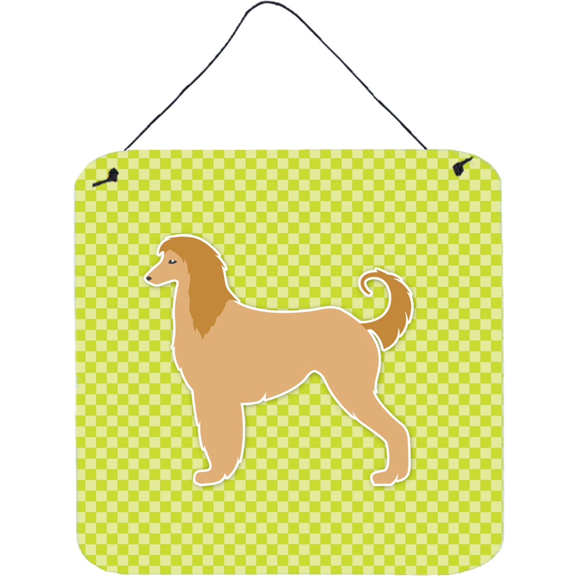 &quotCaroline's Treasures Afghan Hound Checkerboard Green Wall or Door Hanging Prints BB3806DS66, 6"" x 6"", Multicolor"
