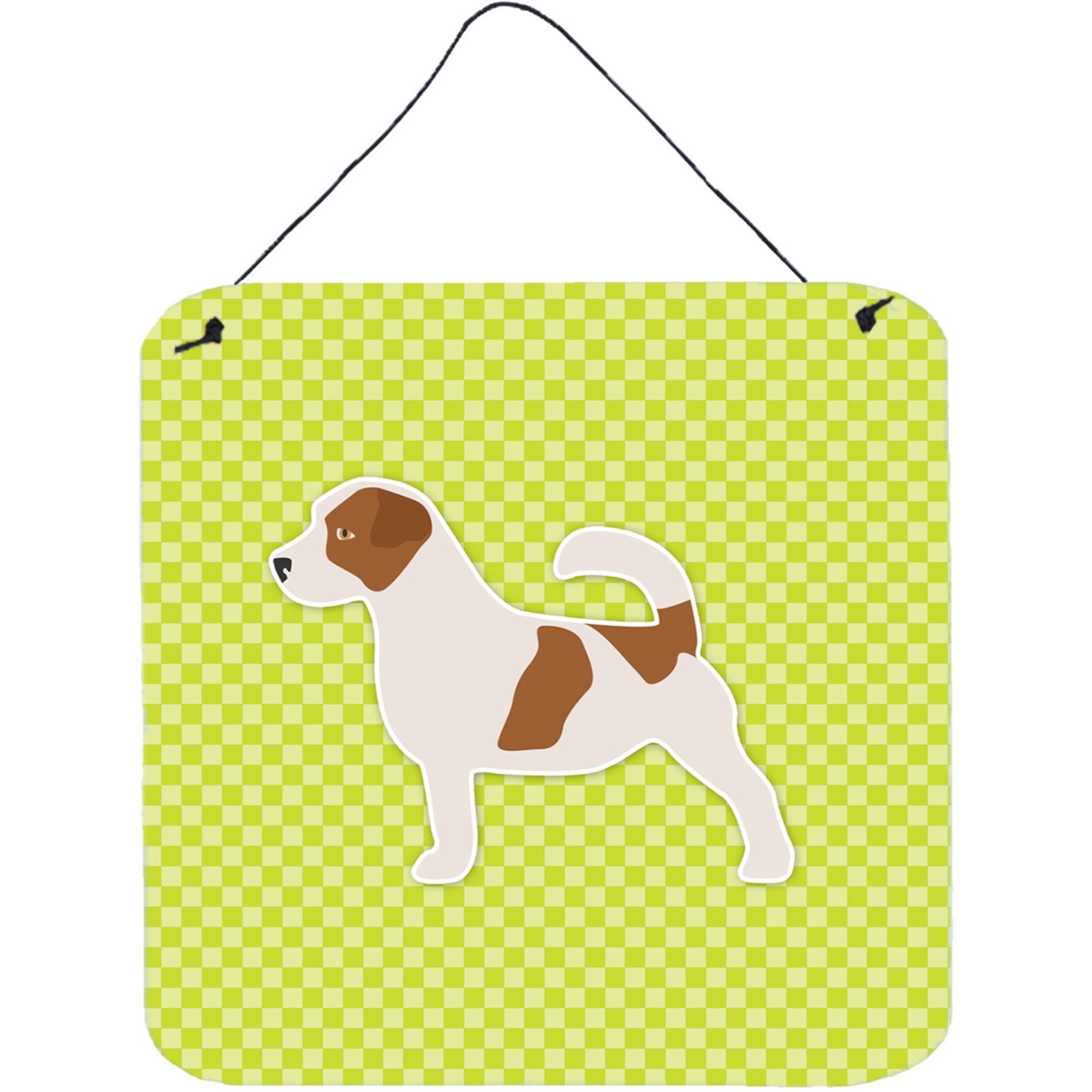 &quotCaroline's Treasures Jack Russell Terrier Checkerboard Green Wall or Door Hanging Prints BB3807DS66, 6"" x 6"", Multicolor"