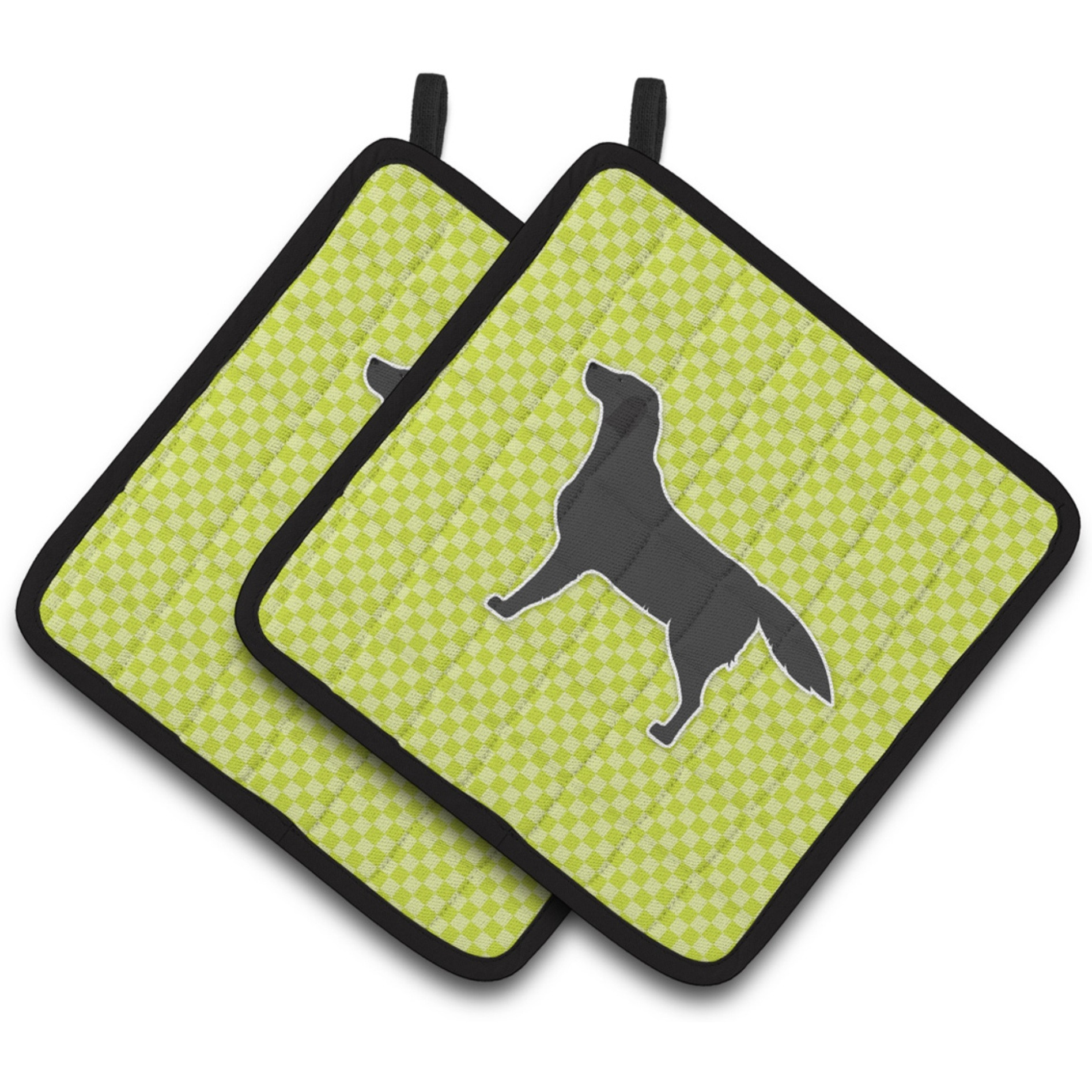 &quotCaroline's Treasures black Labrador Retriever Checkerboard green Pair of Pot Holders BB3808PTHD, 7.5HX7.5W, Multicolor"