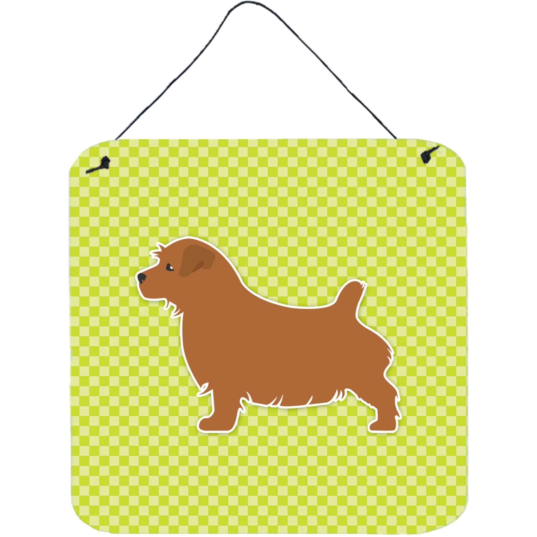 &quotCaroline's Treasures Norfolk Terrier Checkerboard Green Wall or Door Hanging Prints BB3809DS66, 6"" x 6"", Multicolor"