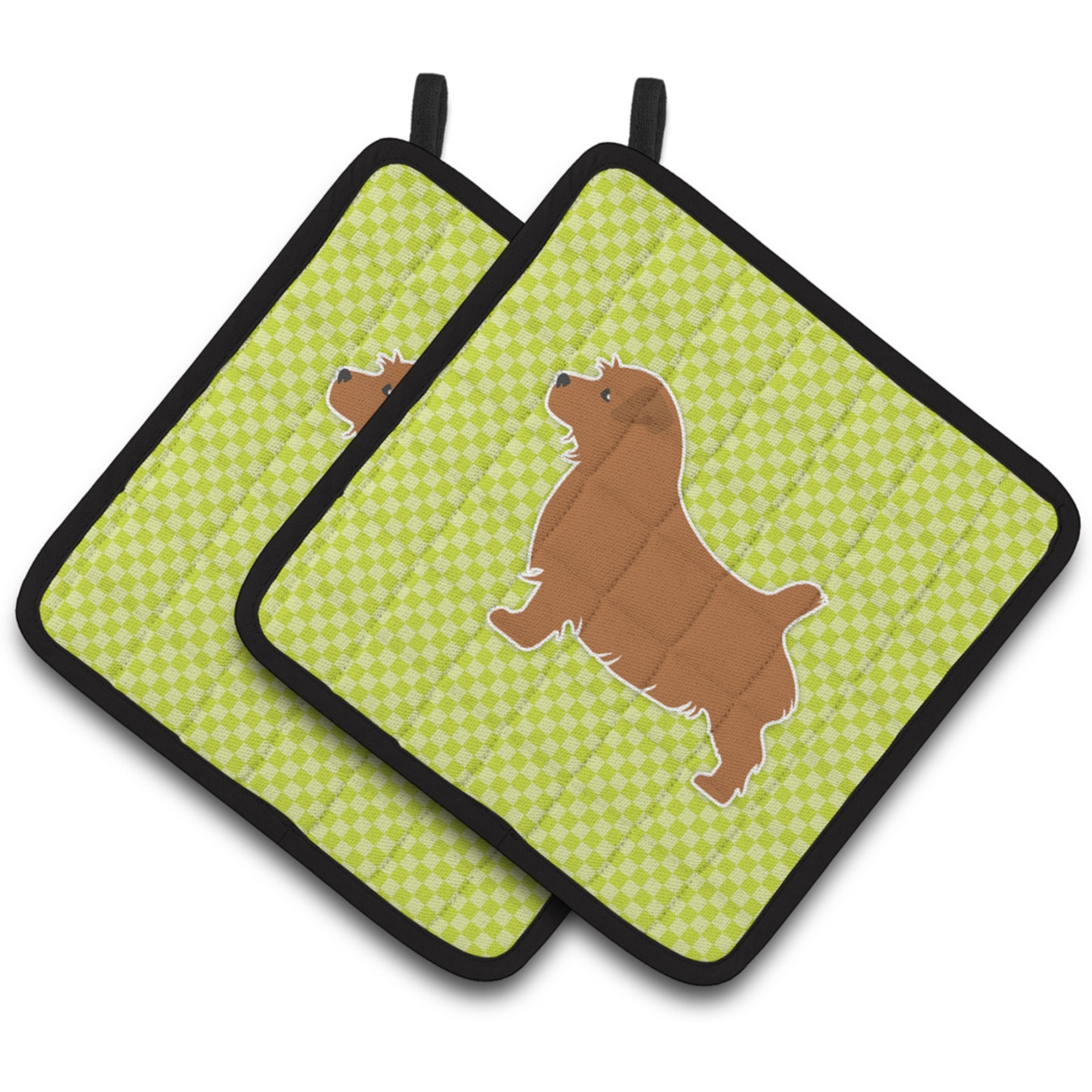 &quotCaroline's Treasures Norfolk Terrier Checkerboard green Pair of Pot Holders BB3809PTHD, 7.5HX7.5W, Multicolor"