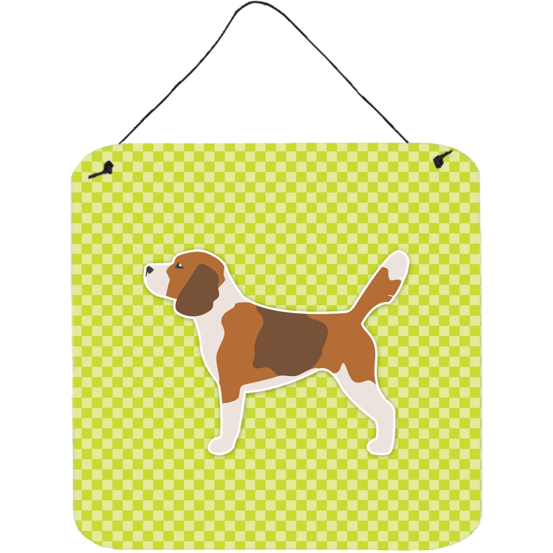 &quotCaroline's Treasures Beagle Checkerboard Green Wall or Door Hanging Prints BB3810DS66, 6"" x 6"", Multicolor"