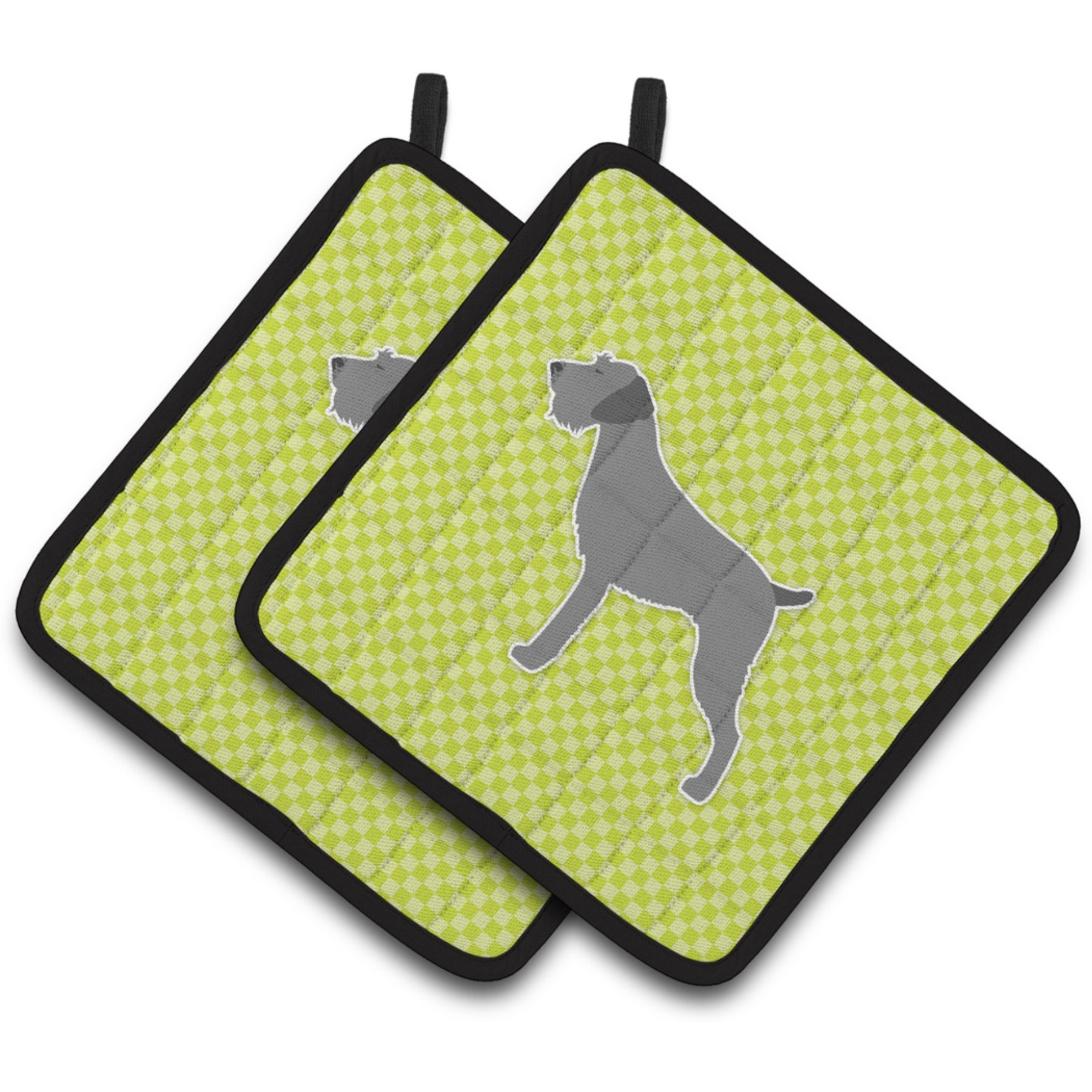 &quotCaroline's Treasures German Wirehaired Pointer Checkerboard green Pair of Pot Holders BB3811PTHD, 7.5HX7.5W, Multicolor"