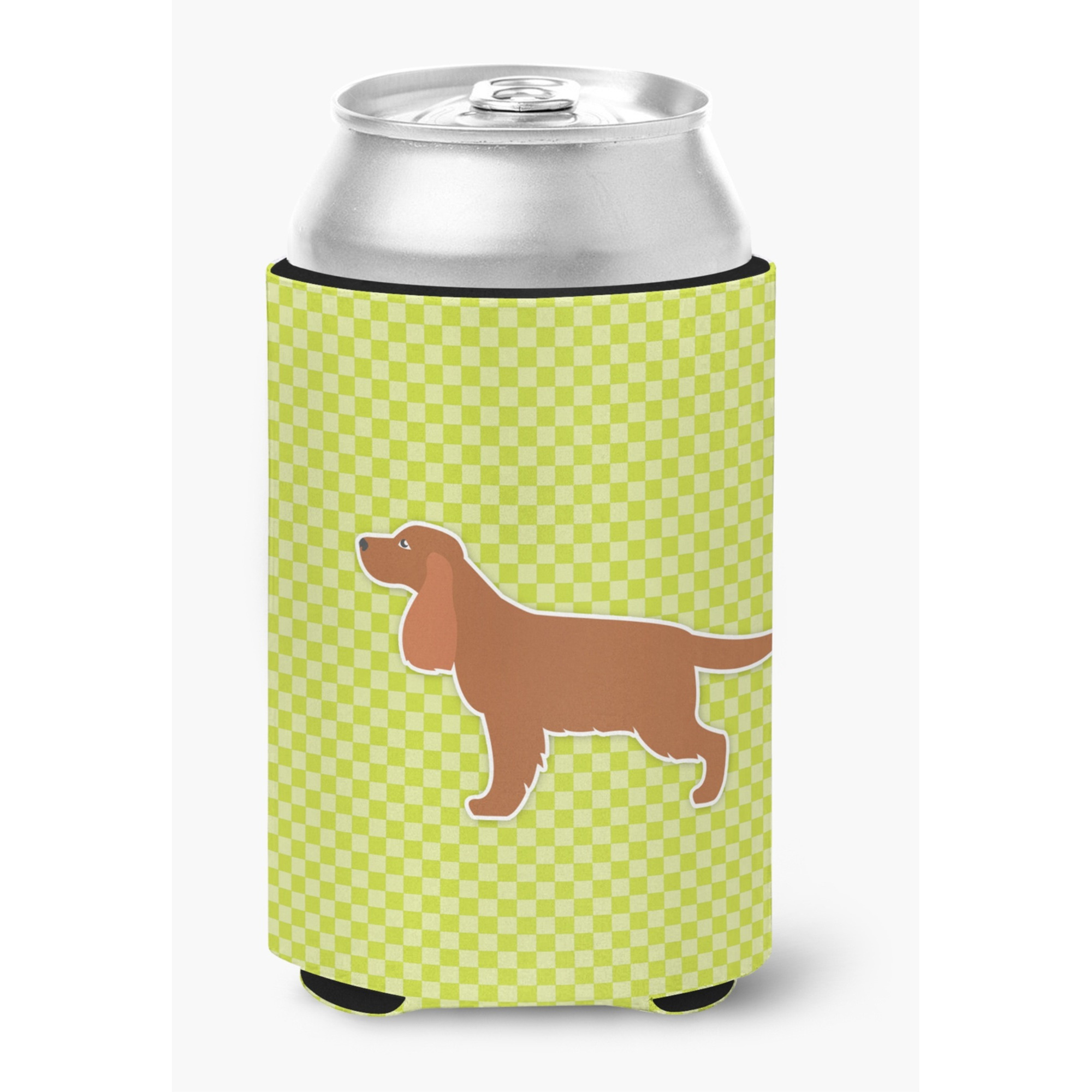 &quotCaroline's Treasures English Cocker Spaniel Checkerboard green Can or Bottle Hugger BB3812CC, Can Hugger, Multicolor"