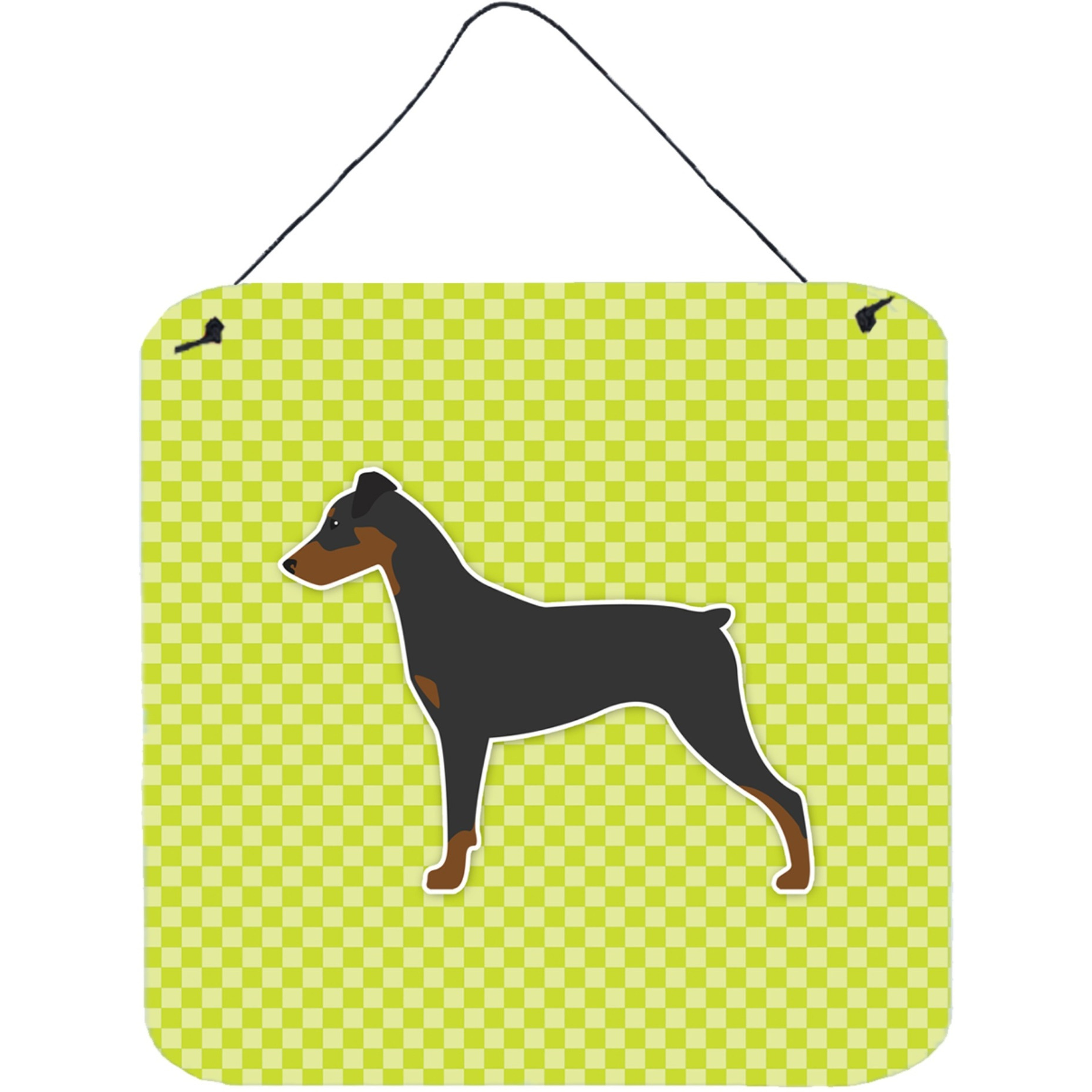 &quotCaroline's Treasures German Pinscher Checkerboard Green Wall or Door Hanging Prints BB3813DS66, 6"" x 6"", Multicolor"