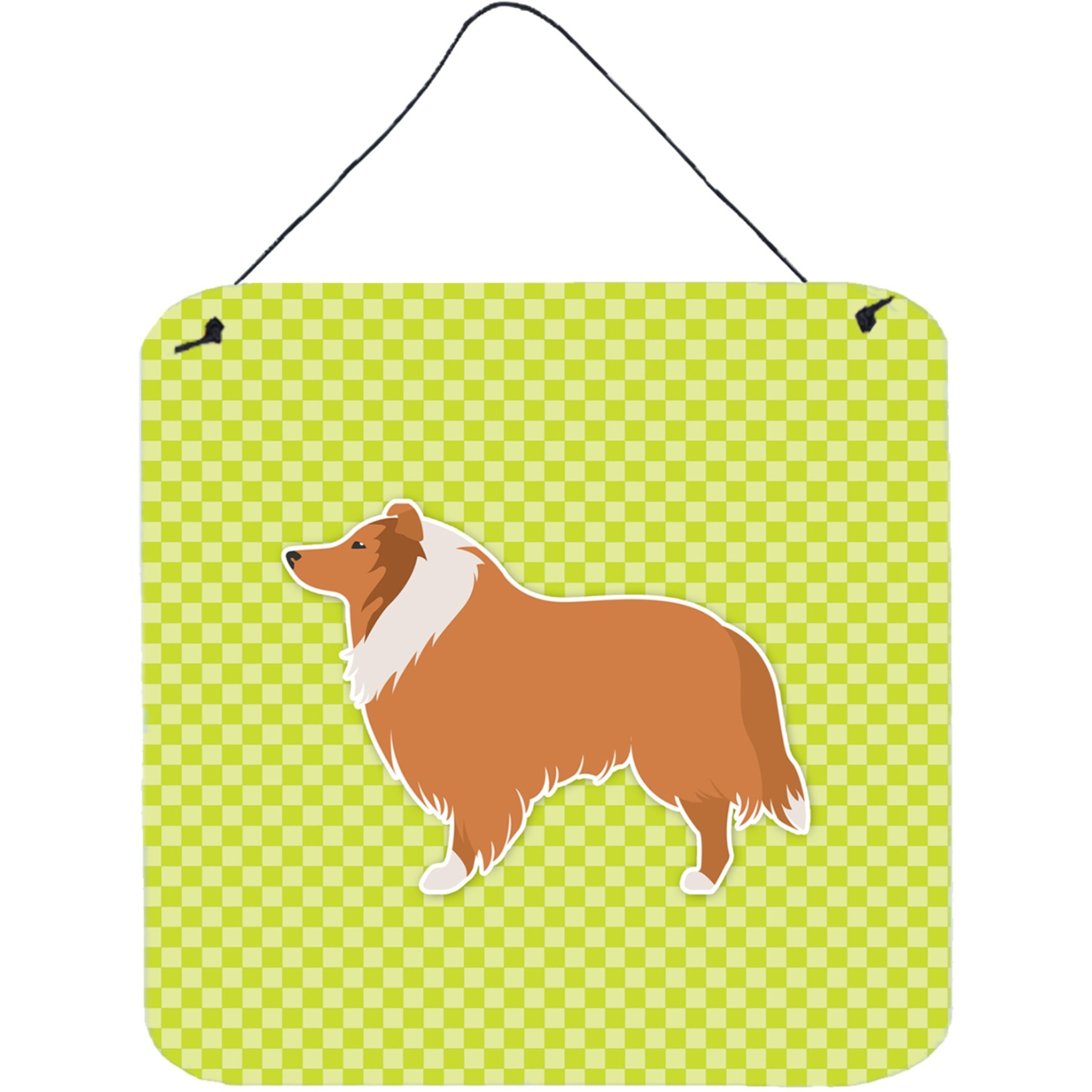&quotCaroline's Treasures Collie Checkerboard Green Wall or Door Hanging Prints BB3816DS66, 6"" x 6"", Multicolor"