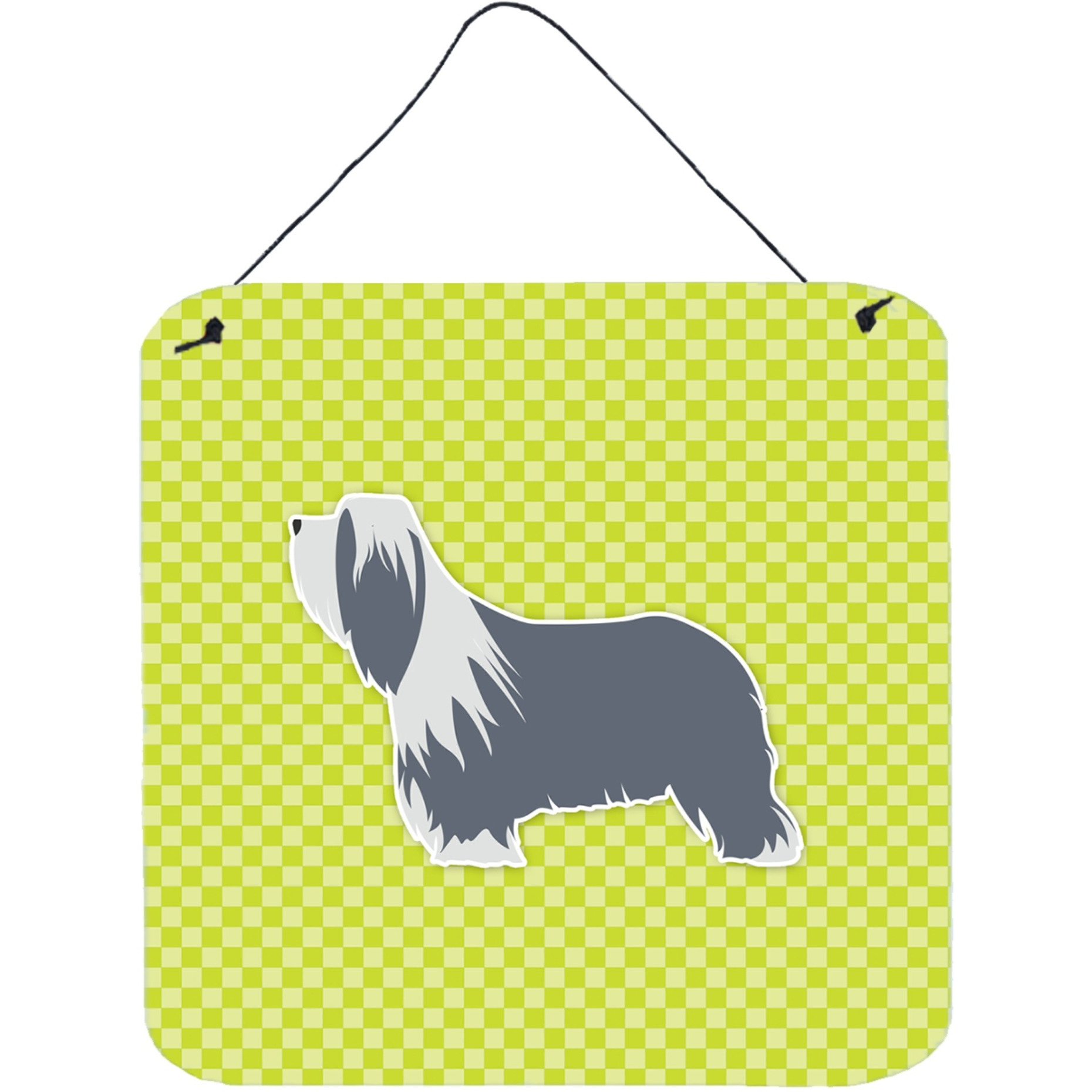 &quotCaroline's Treasures Bearded Collie Checkerboard Green Wall or Door Hanging Prints BB3817DS66, 6"" x 6"", Multicolor"