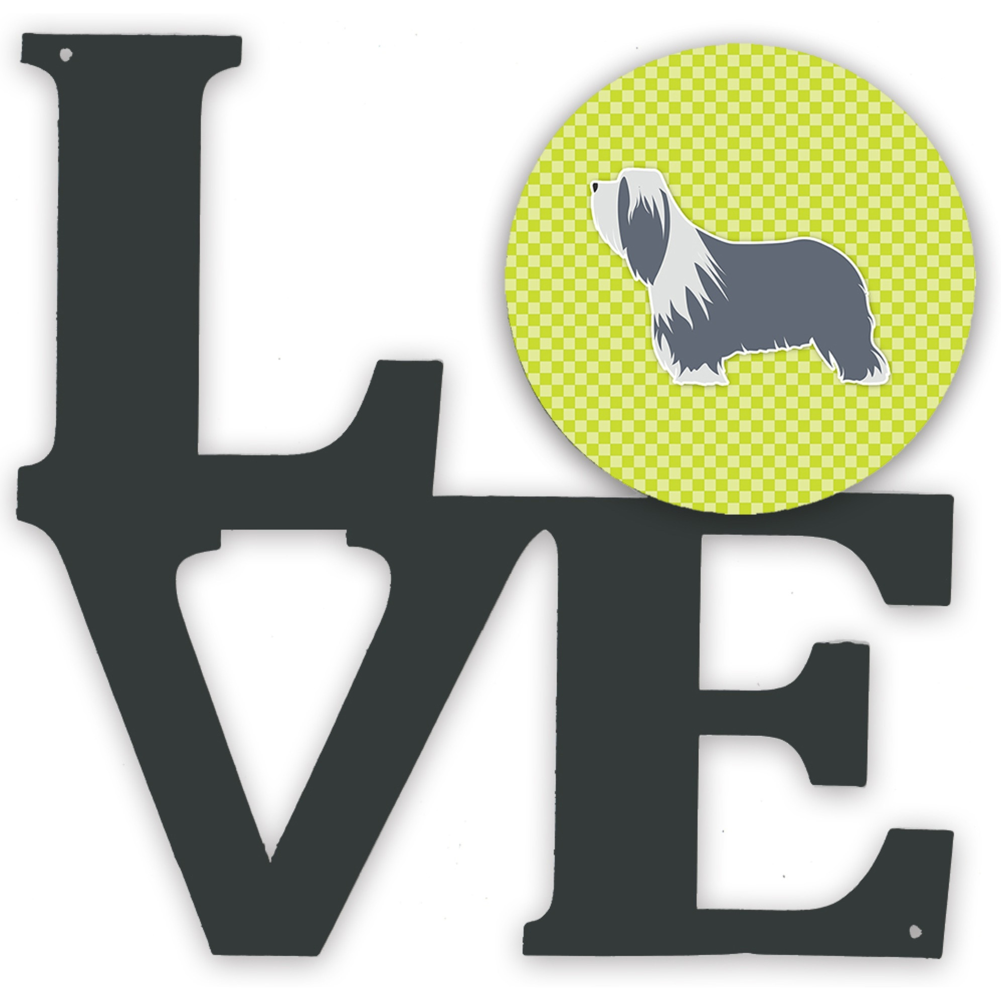 &quotCaroline's Treasures Bearded Collie Checkerboard Green Metal Artwork Love wall-decor, Multicolor"