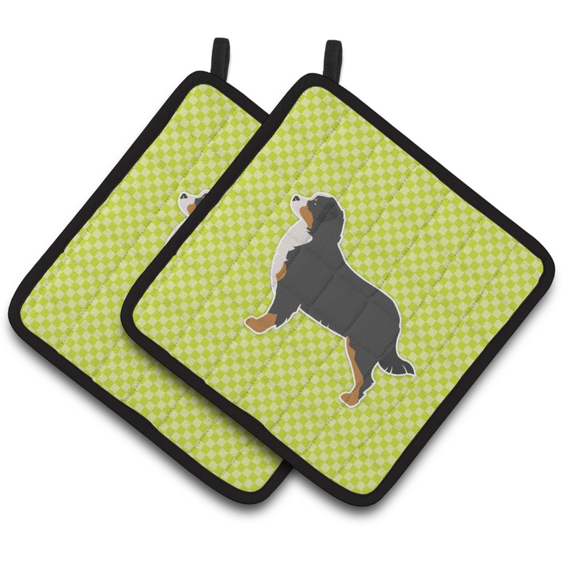 &quotCaroline's Treasures Bernese Mountain Dog Checkerboard green Pair of Pot Holders BB3819PTHD, 7.5HX7.5W, Multicolor"