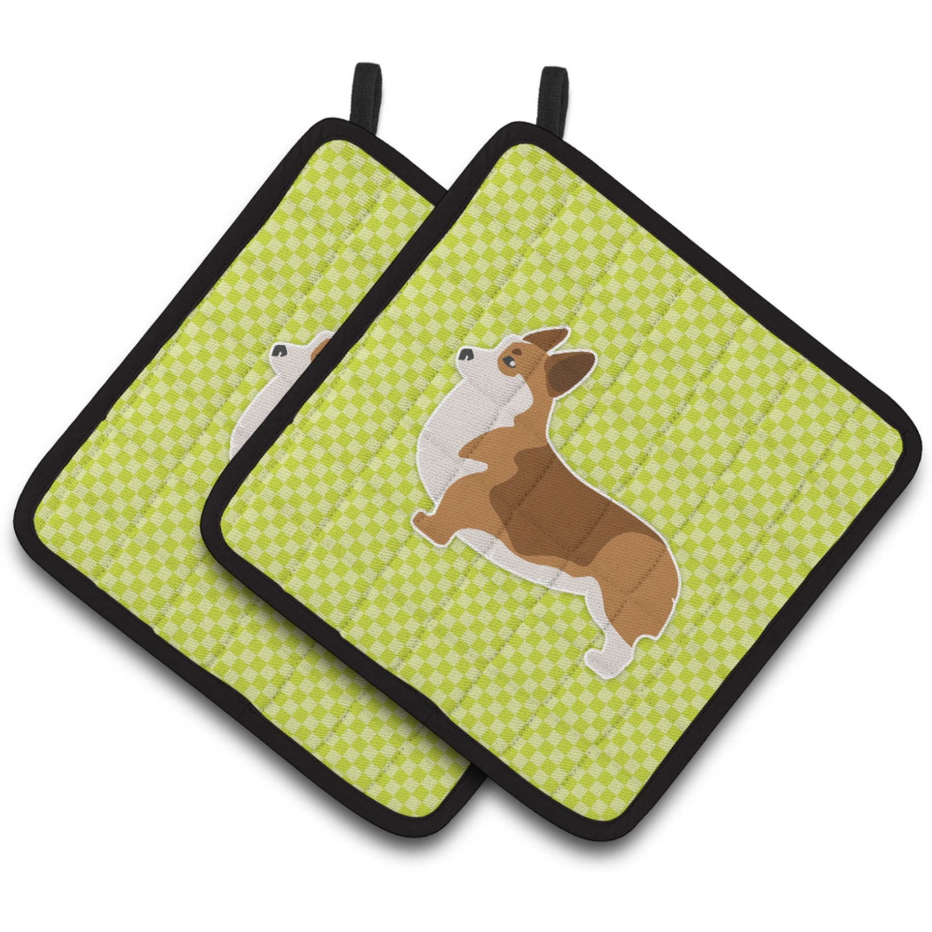 &quotCaroline's Treasures Corgi Checkerboard green Pair of Pot Holders BB3820PTHD, 7.5HX7.5W, Multicolor"