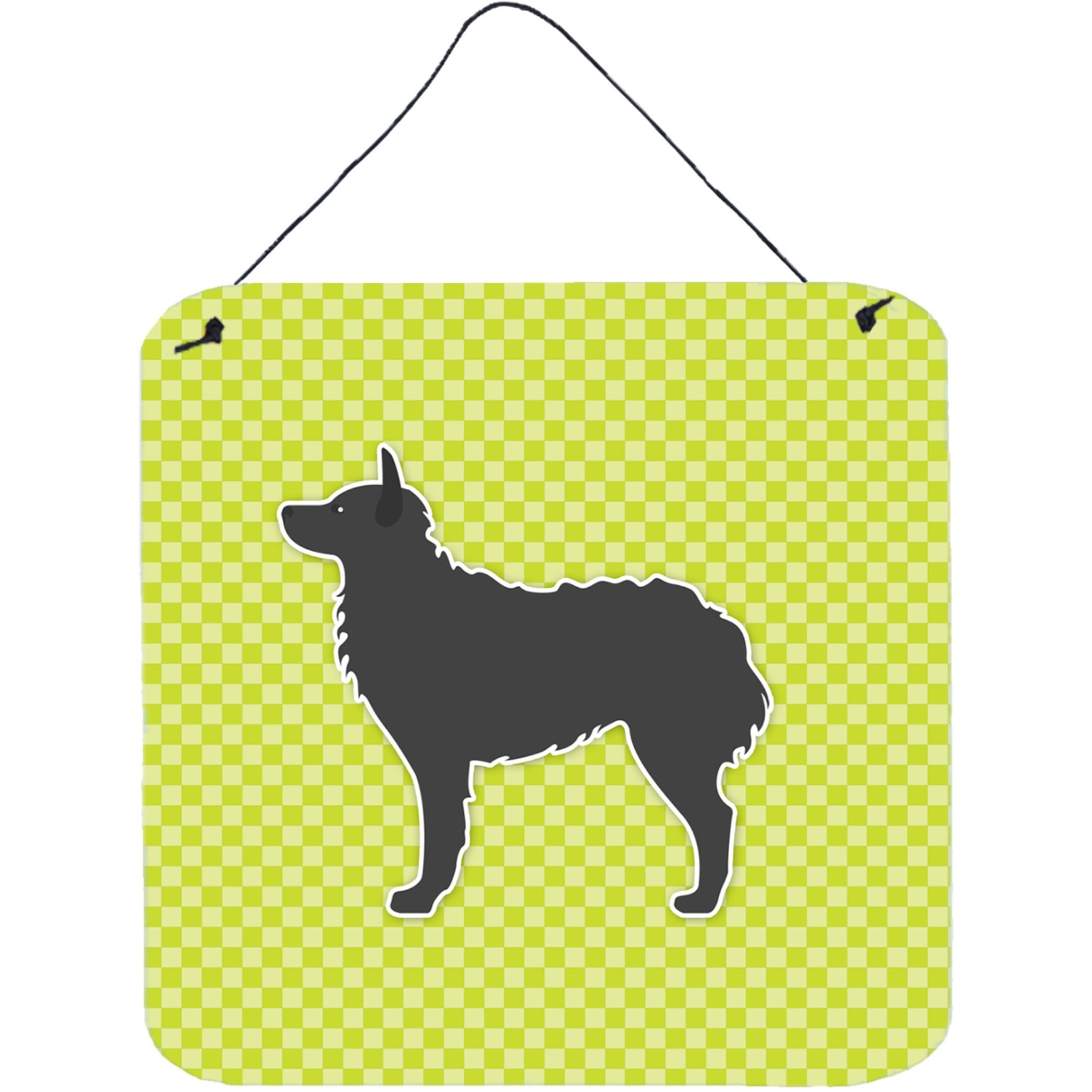 &quotCaroline's Treasures Croatian Sheepdog Checkerboard Green Wall or Door Hanging Prints BB3821DS66, 6"" x 6"", Multicolor"