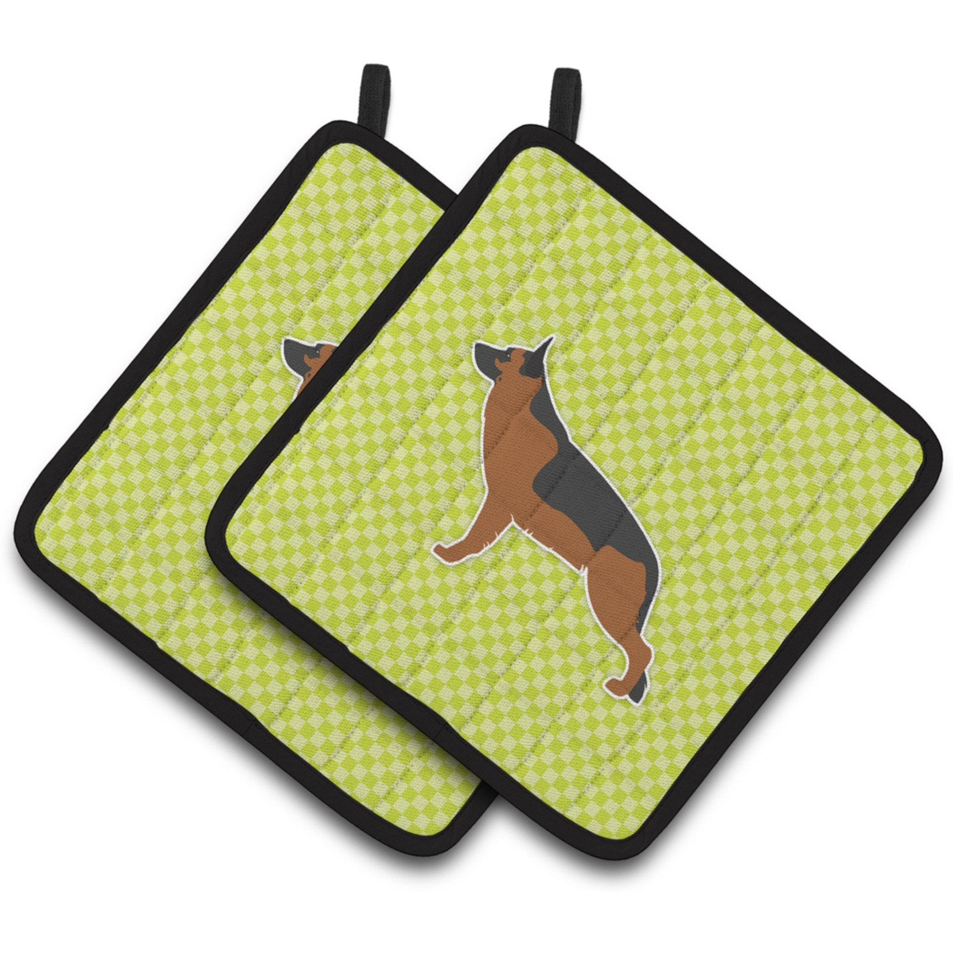 &quotCaroline's Treasures German Shepherd Checkerboard green Pair of Pot Holders BB3824PTHD, 7.5HX7.5W, Multicolor"