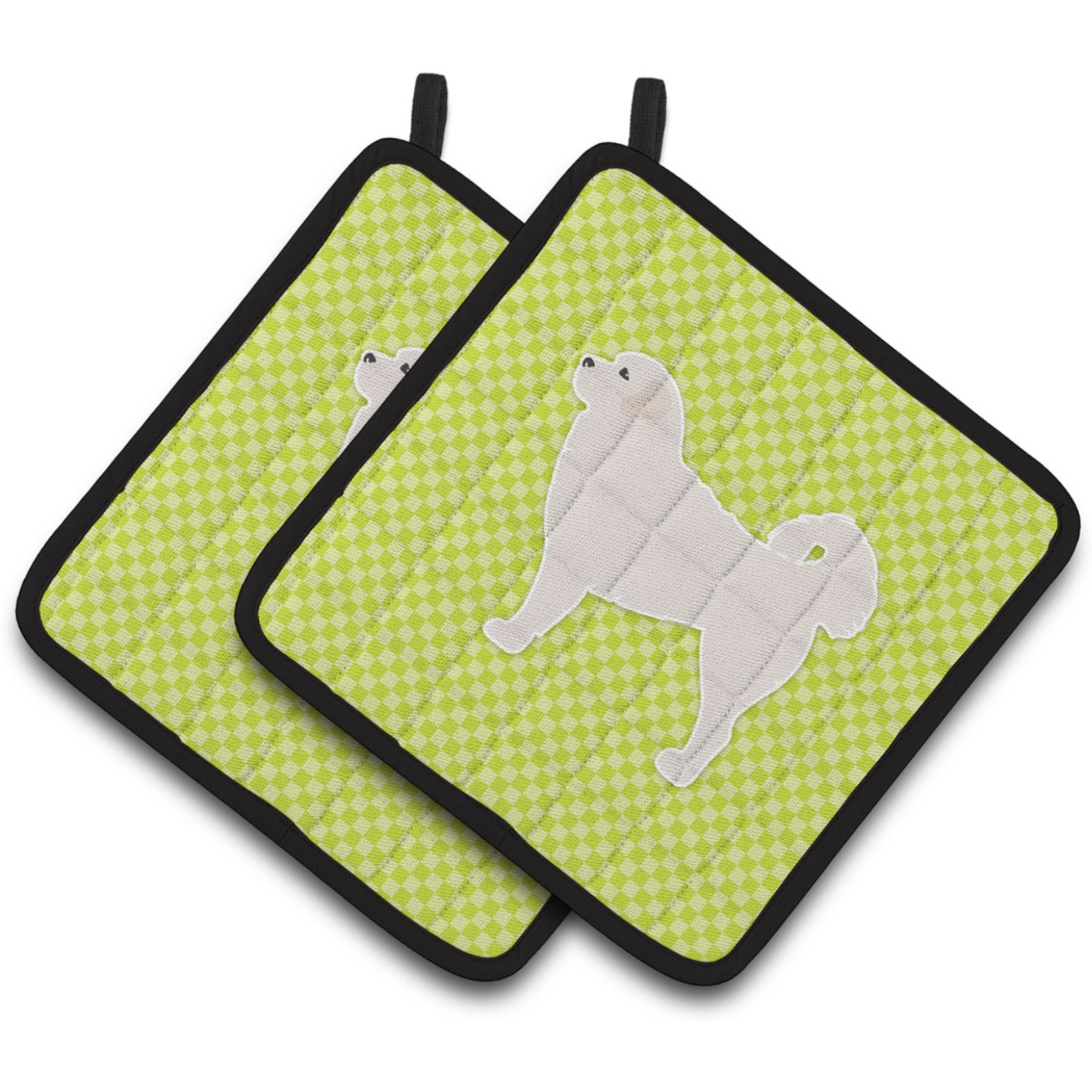 &quotCaroline's Treasures BB3827PTHD Polish Tatra Sheepdog Checkerboard green Pair of Pot Holders, 7.5H"" x 7.5"" W, Multicolor"