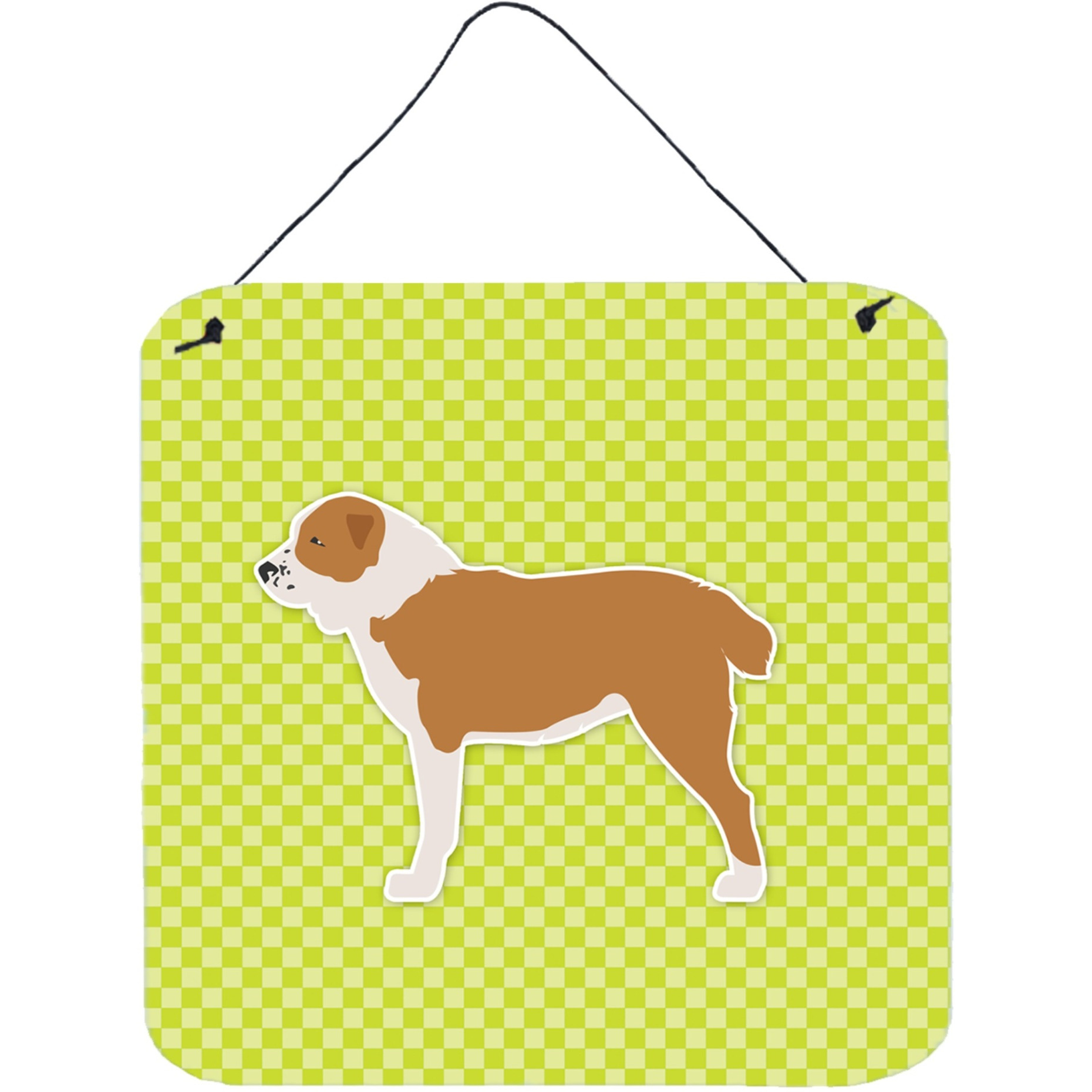 &quotCaroline's Treasures Central Asian Shepherd Dog Checkerboard Green Wall or Door Hanging Prints BB3828DS66, 6"" x 6"", Multicolor"