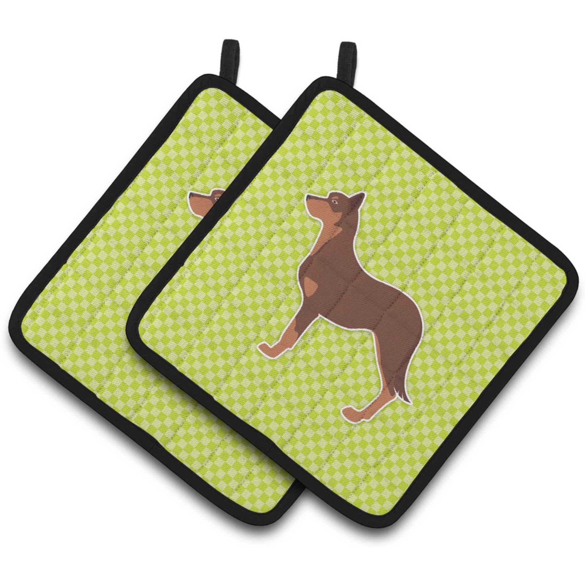 &quotCaroline's Treasures Australian Kelpie Dog Checkerboard green Pair of Pot Holders BB3829PTHD, 7.5HX7.5W, Multicolor"