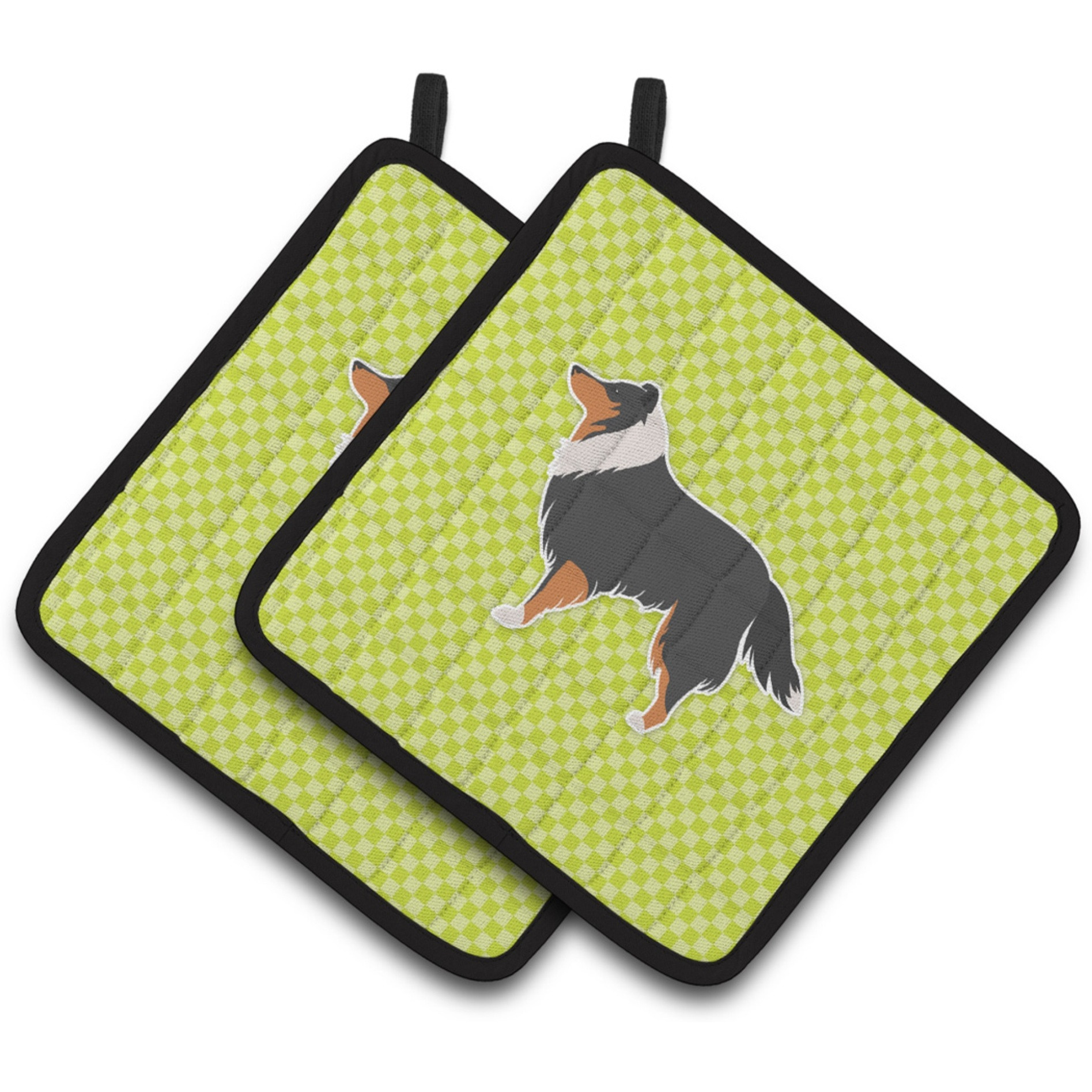 &quotCaroline's Treasures Sheltie/Shetland Sheepdog Checkerboard green Pair of Pot Holders BB3830PTHD, 7.5HX7.5W, Multicolor"