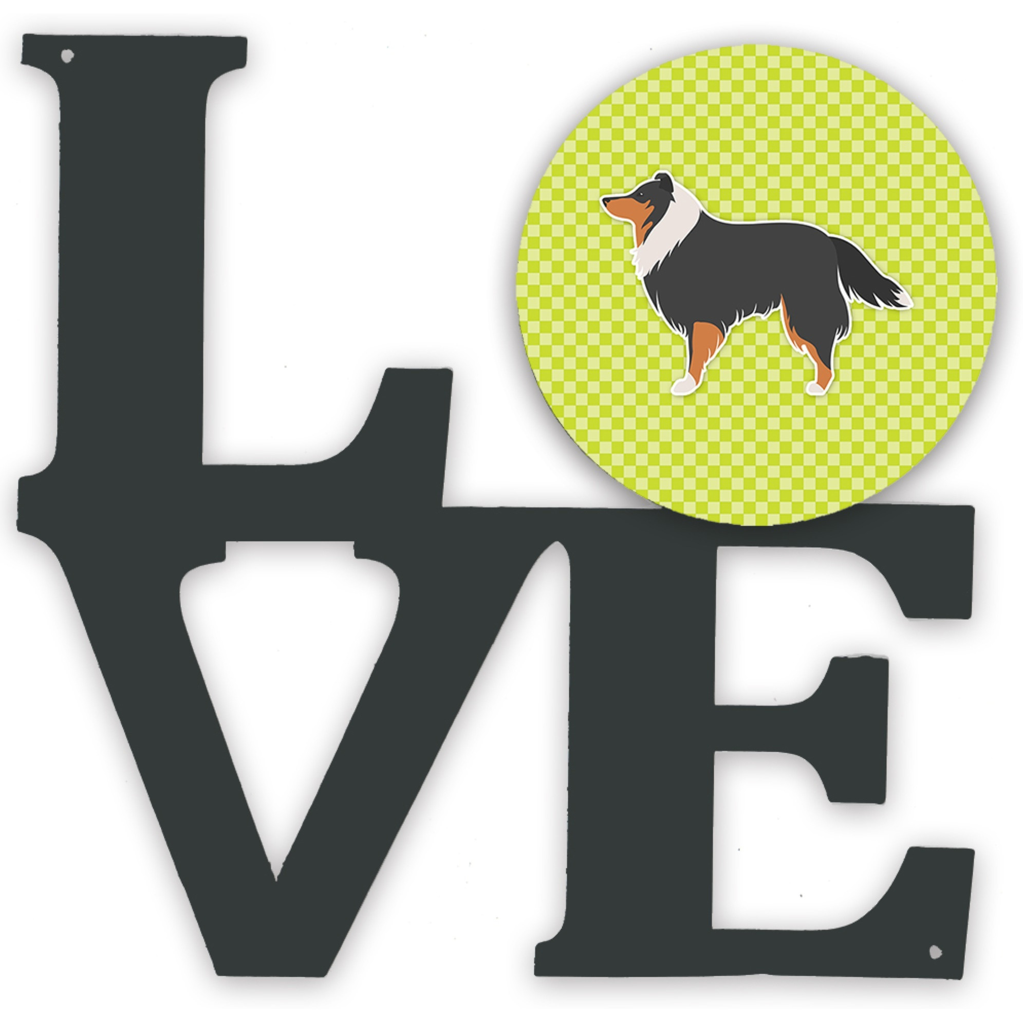 &quotCaroline's Treasures Sheltie/Shetland Sheepdog Checkerboard Green Metal Artwork Love wall-decor, Multicolor"