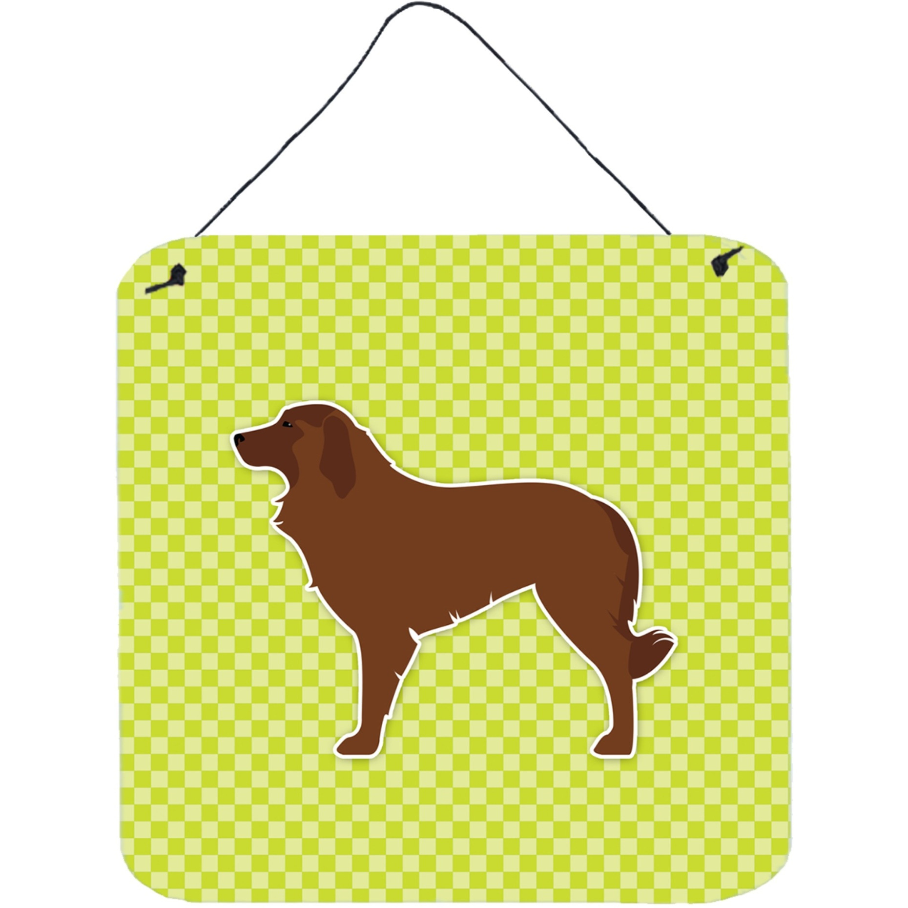 &quotCaroline's Treasures Portuguese Sheepdog Dog Checkerboard Green Wall or Door Hanging Prints BB3831DS66, 6"" x 6"", Multicolor"