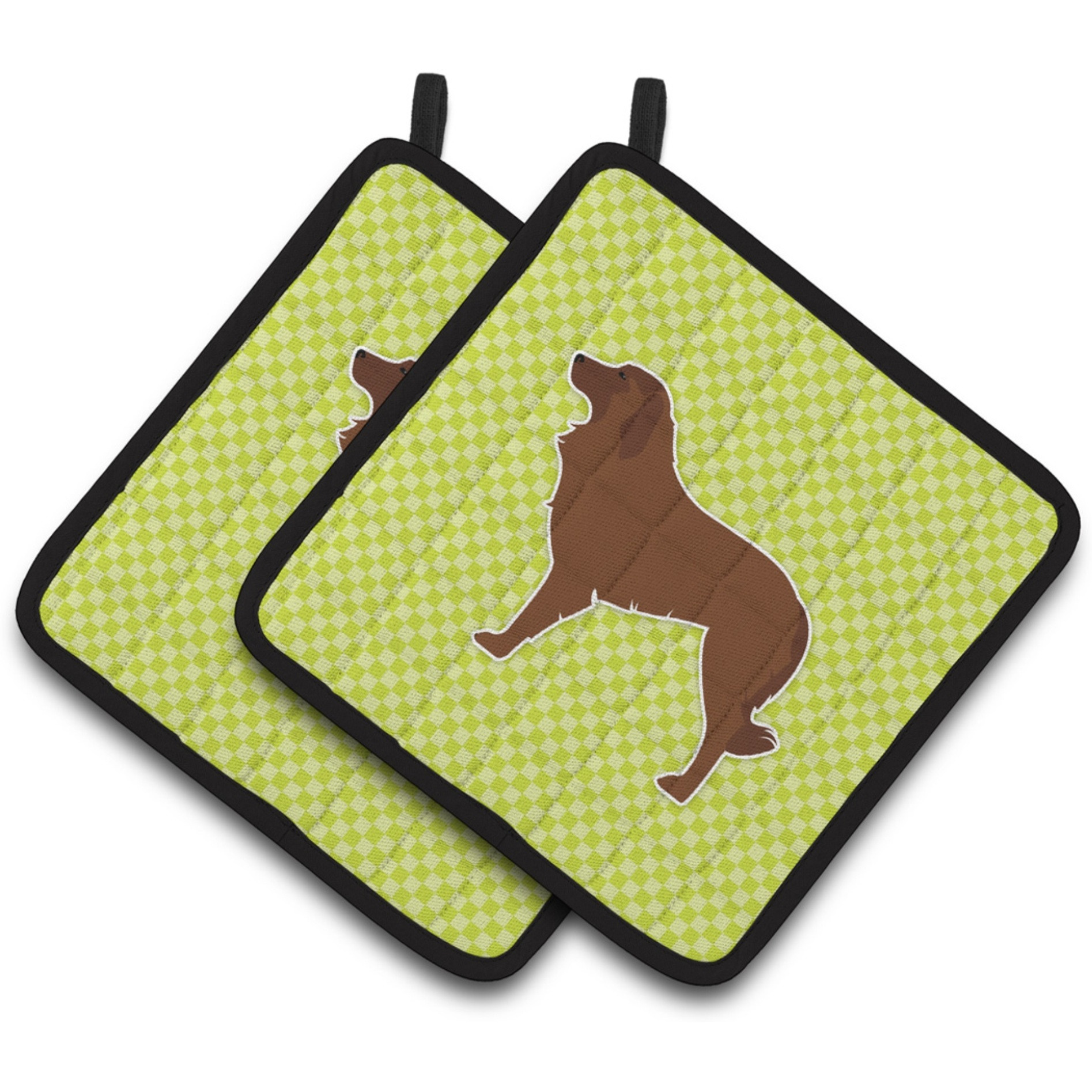 &quotCaroline's Treasures Portuguese Sheepdog Dog Checkerboard green Pair of Pot Holders BB3831PTHD, 7.5HX7.5W, Multicolor"