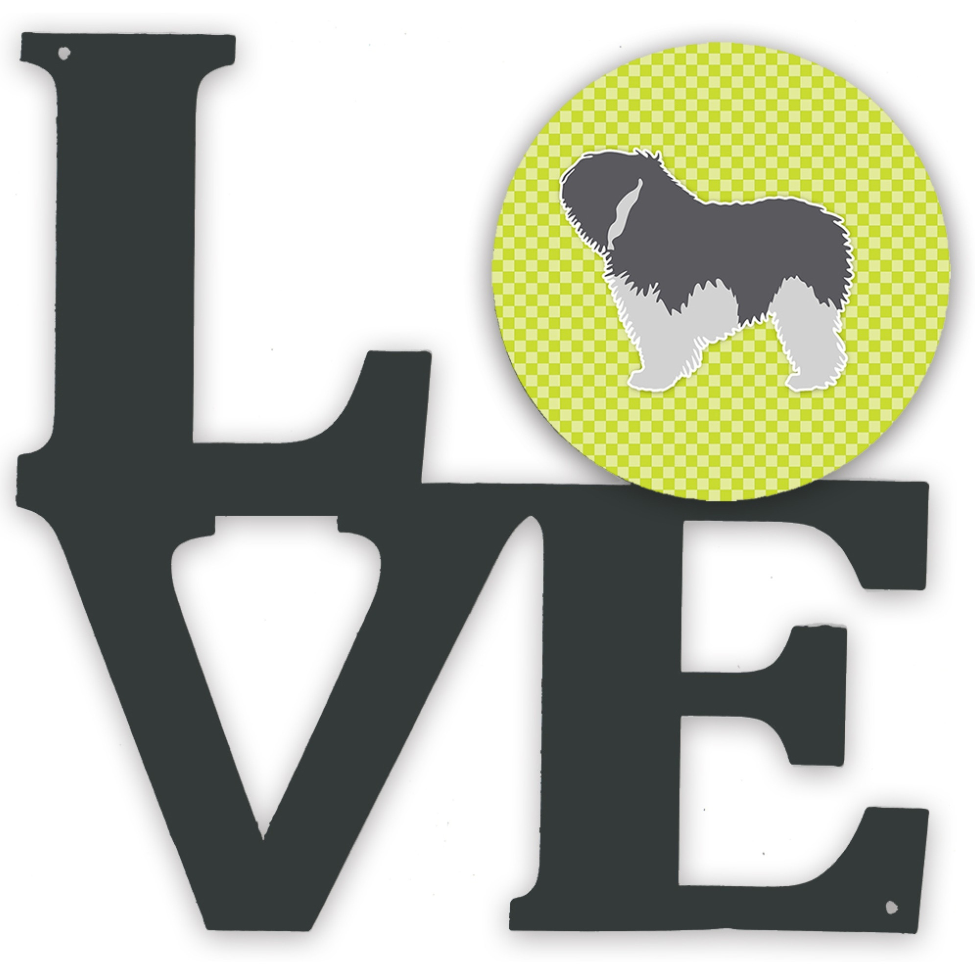&quotCaroline's Treasures Polish Lowland Sheepdog Dog Checkerboard Green Metal Artwork Love wall-decor, Multicolor"