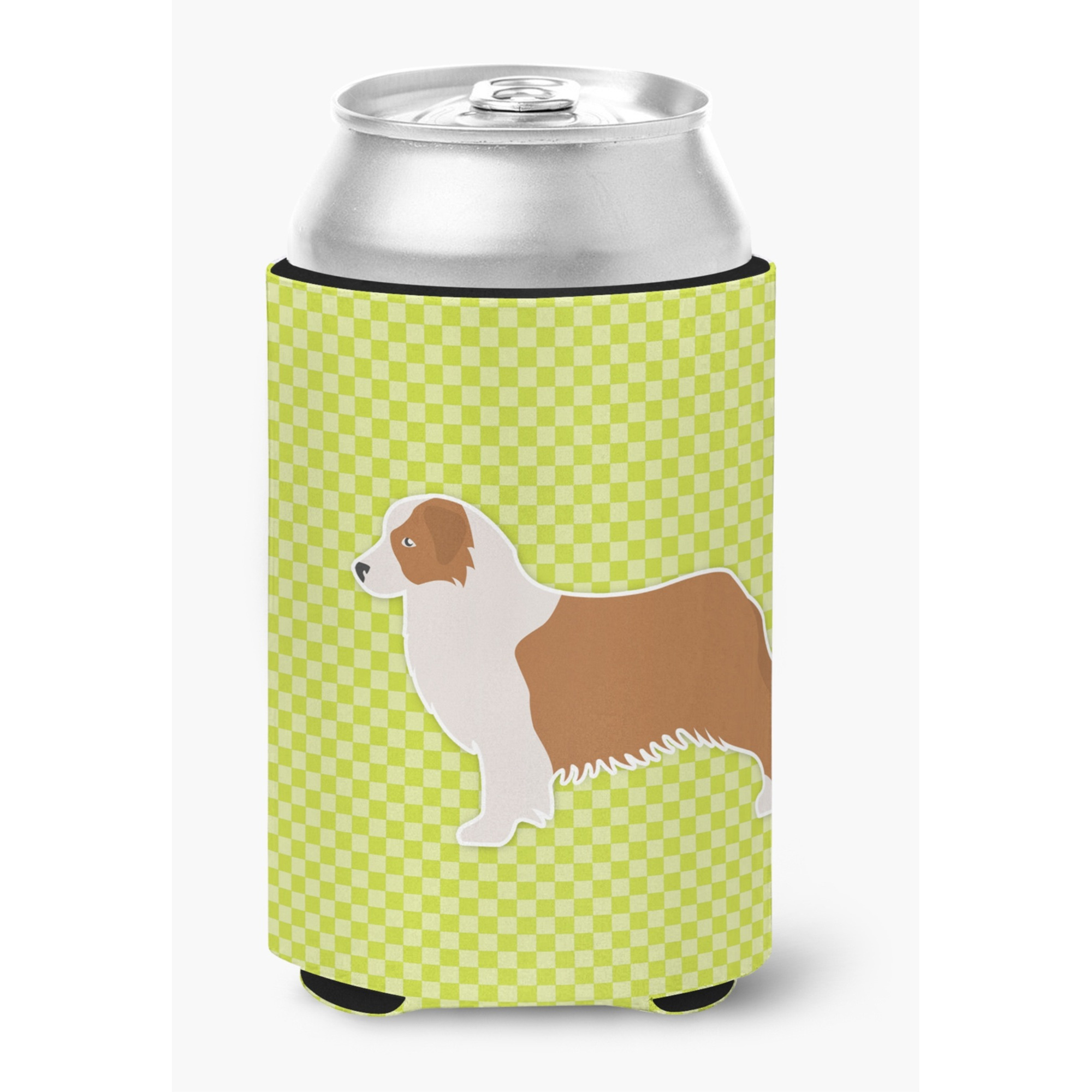 &quotCaroline's Treasures Australian Shepherd Dog Checkerboard green Can or Bottle Hugger BB3833CC, Can Hugger, Multicolor"