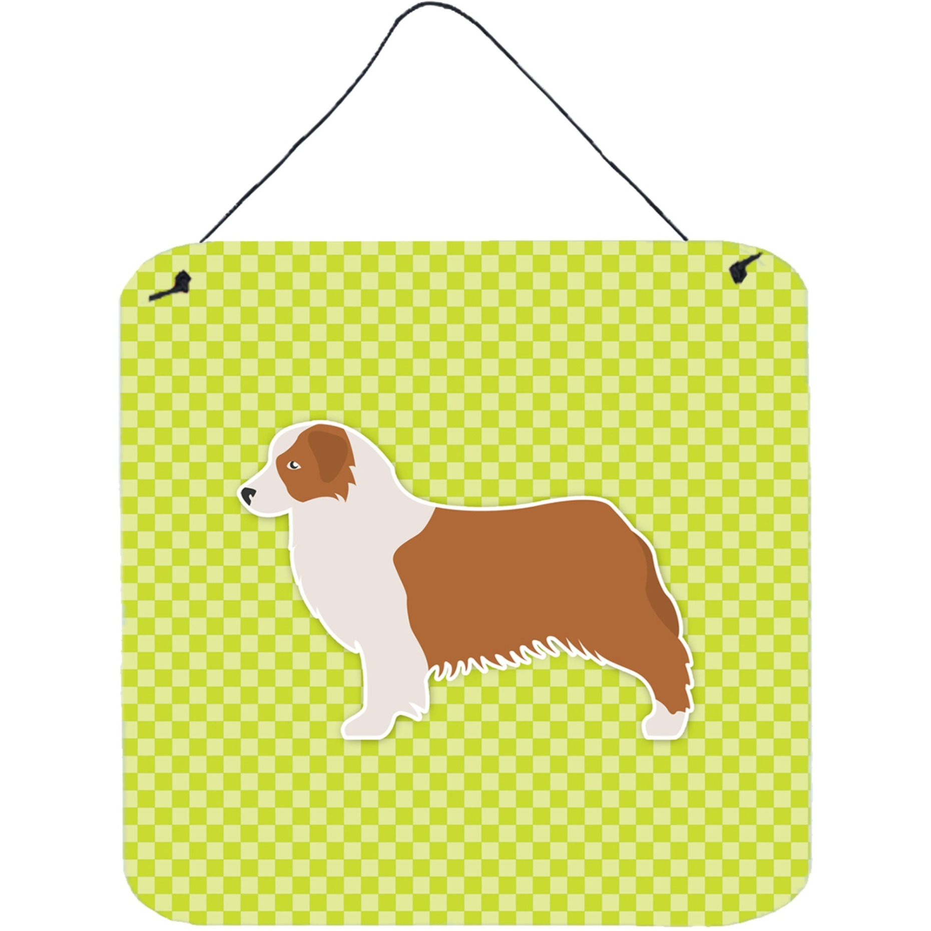 &quotCaroline's Treasures Australian Shepherd Dog Checkerboard Green Wall or Door Hanging Prints BB3833DS66, 6"" x 6"", Multicolor"