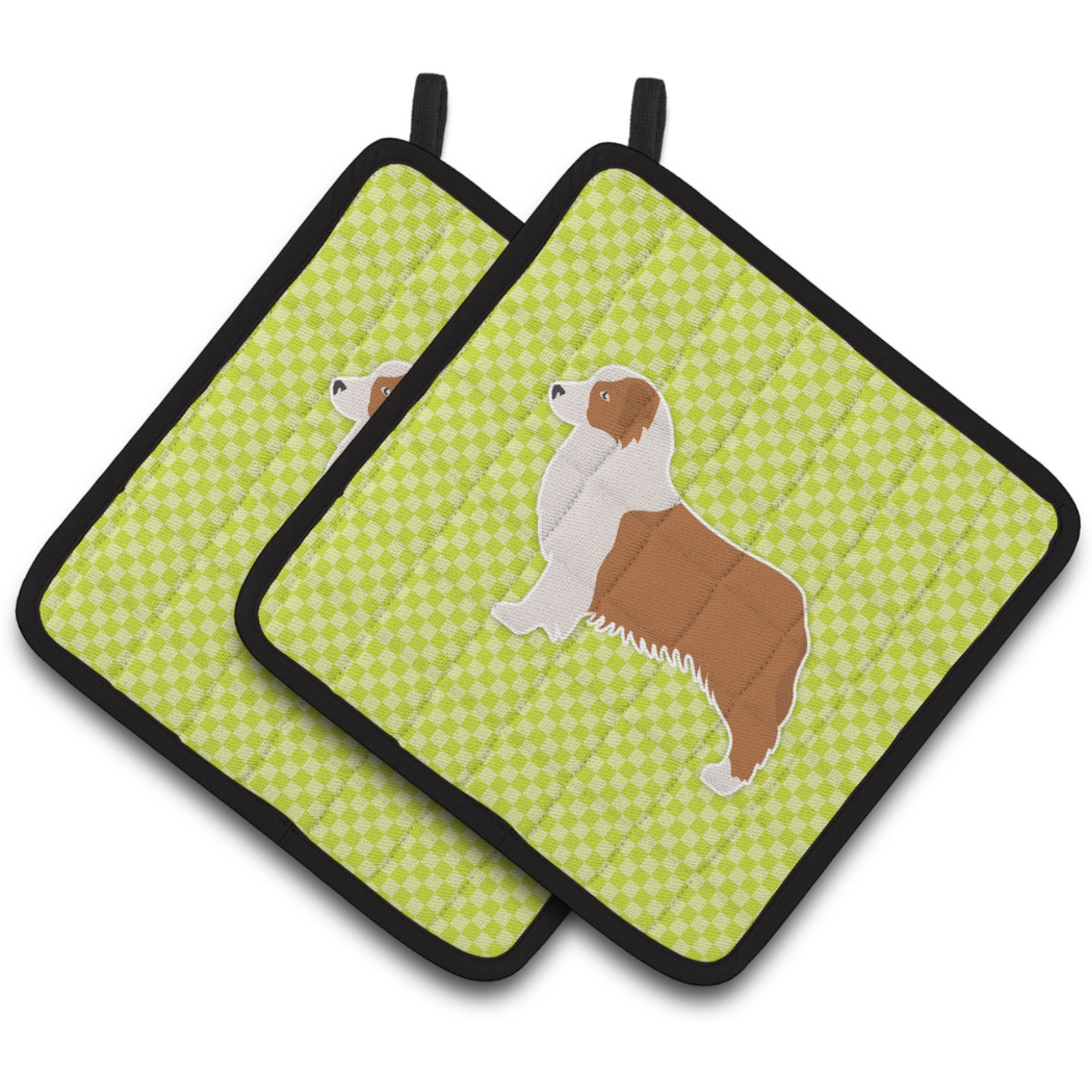 &quotCaroline's Treasures Australian Shepherd Dog Checkerboard green Pair of Pot Holders BB3833PTHD, 7.5HX7.5W, Multicolor"