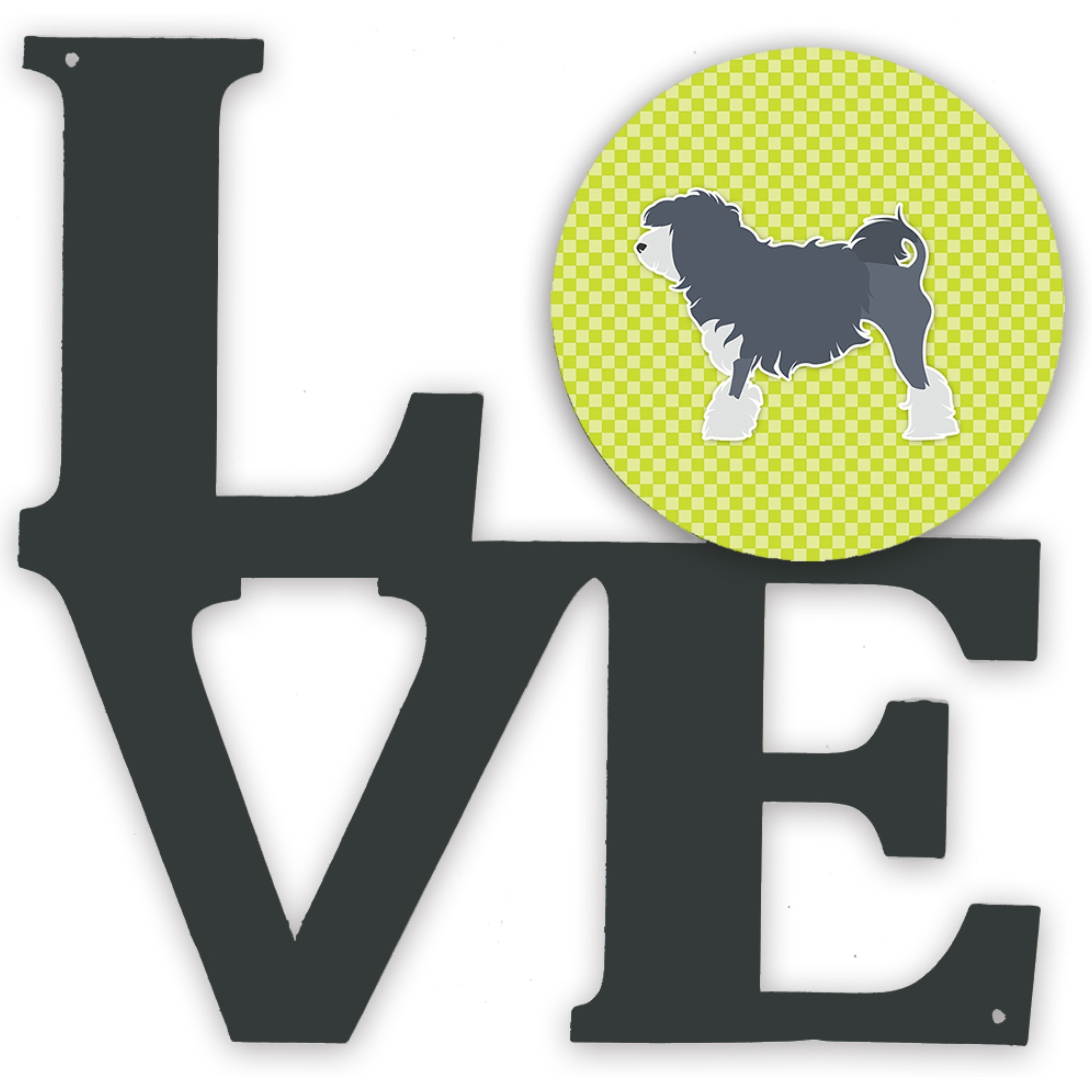 &quotCaroline's Treasures Lowchen Checkerboard Green Metal Artwork Love wall-decor, Multicolor"