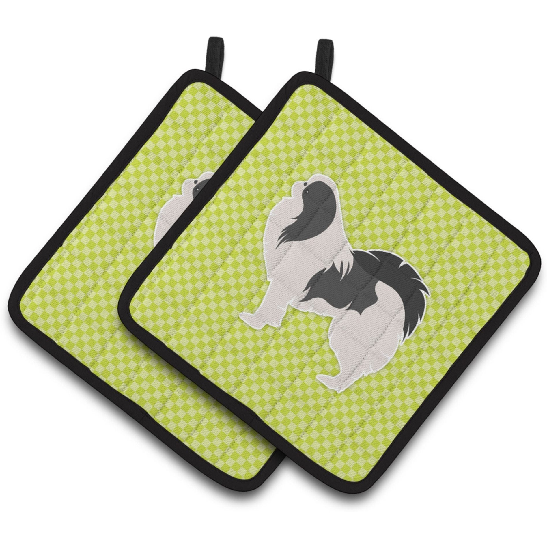 &quotCaroline's Treasures Japanese Chin Checkerboard green Pair of Pot Holders BB3837PTHD, 7.5HX7.5W, Multicolor"